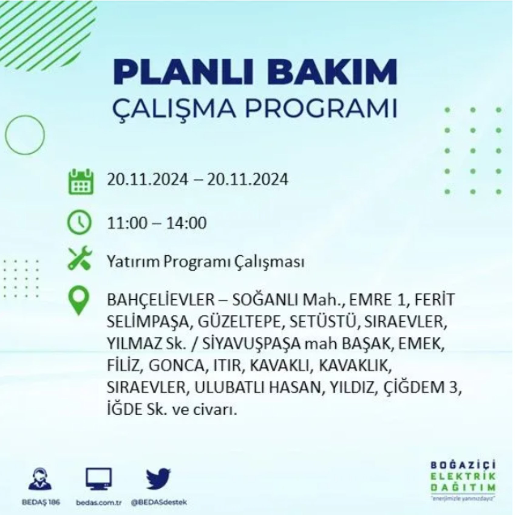 BEDAŞ açıkladı... İstanbul'da elektrik kesintisi: 20 Kasım'da hangi mahalleler etkilenecek?