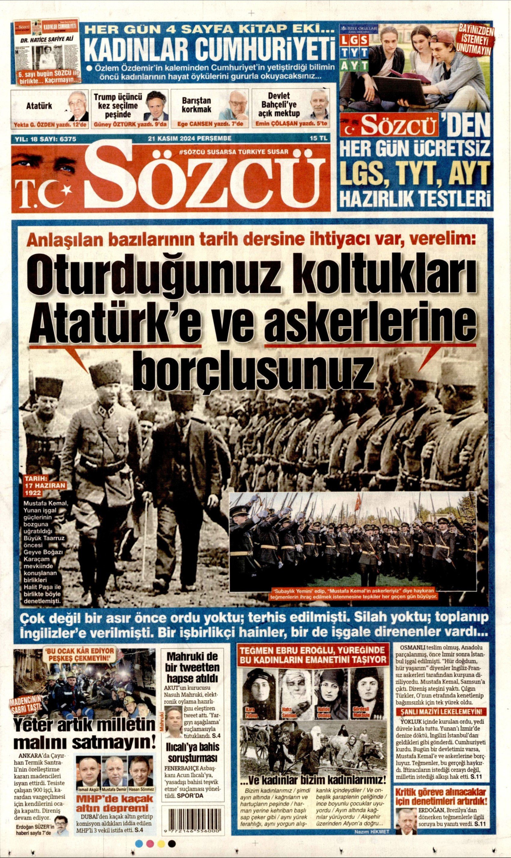 Ali Yerlikaya kameraya tokat atmıştı: Gazeteler TBMM'deki kavgayı nasıl gördü? (21 Kasım 2024 gazete manşetleri)