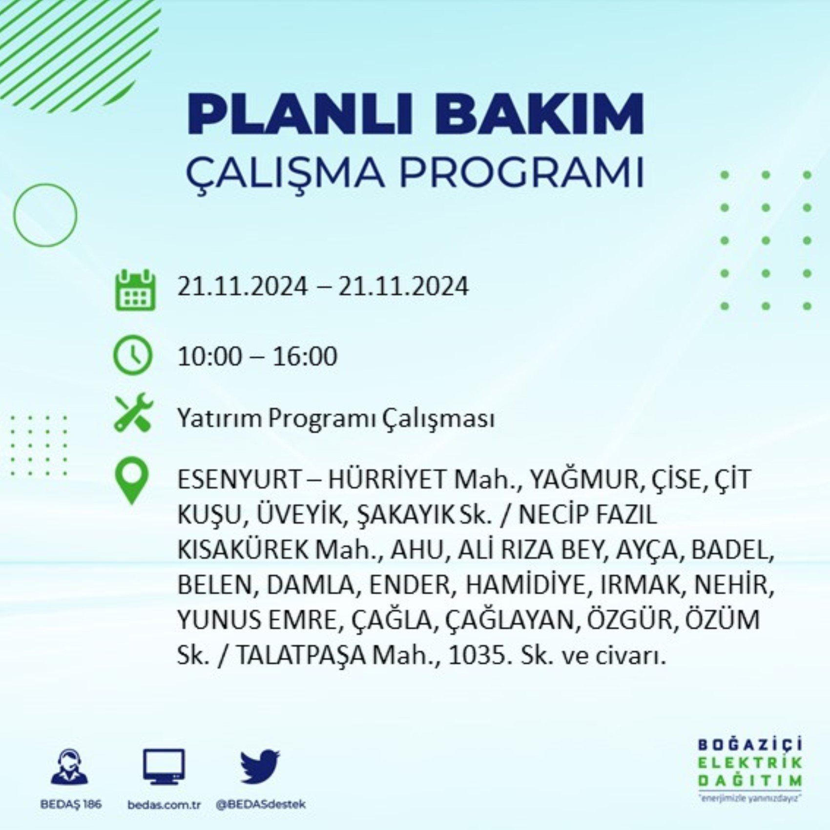 BEDAŞ açıkladı... İstanbul'da elektrik kesintisi: 21 Kasım'da hangi mahalleler etkilenecek?