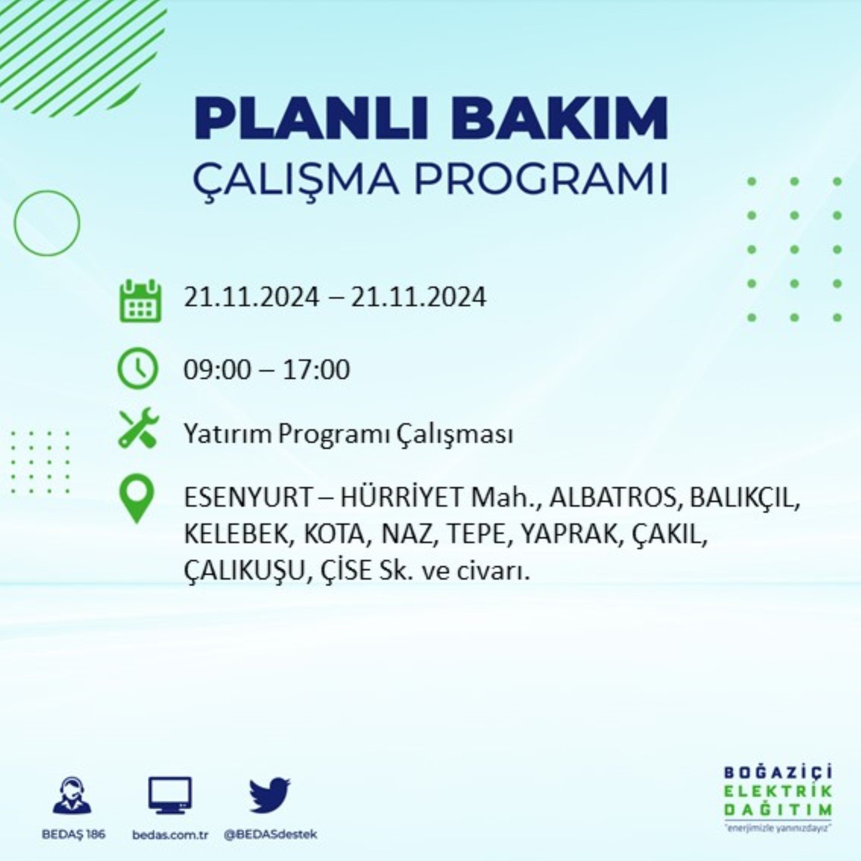 BEDAŞ açıkladı... İstanbul'da elektrik kesintisi: 21 Kasım'da hangi mahalleler etkilenecek?