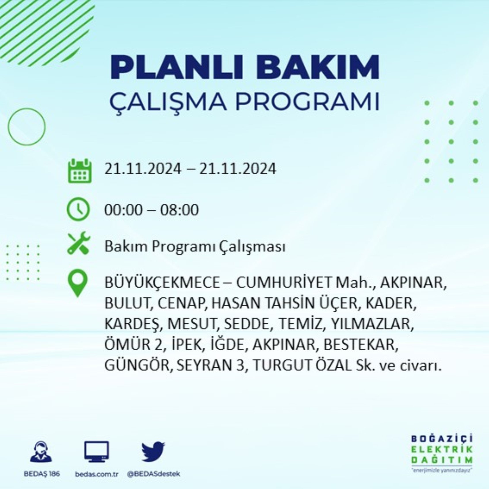 BEDAŞ açıkladı... İstanbul'da elektrik kesintisi: 21 Kasım'da hangi mahalleler etkilenecek?