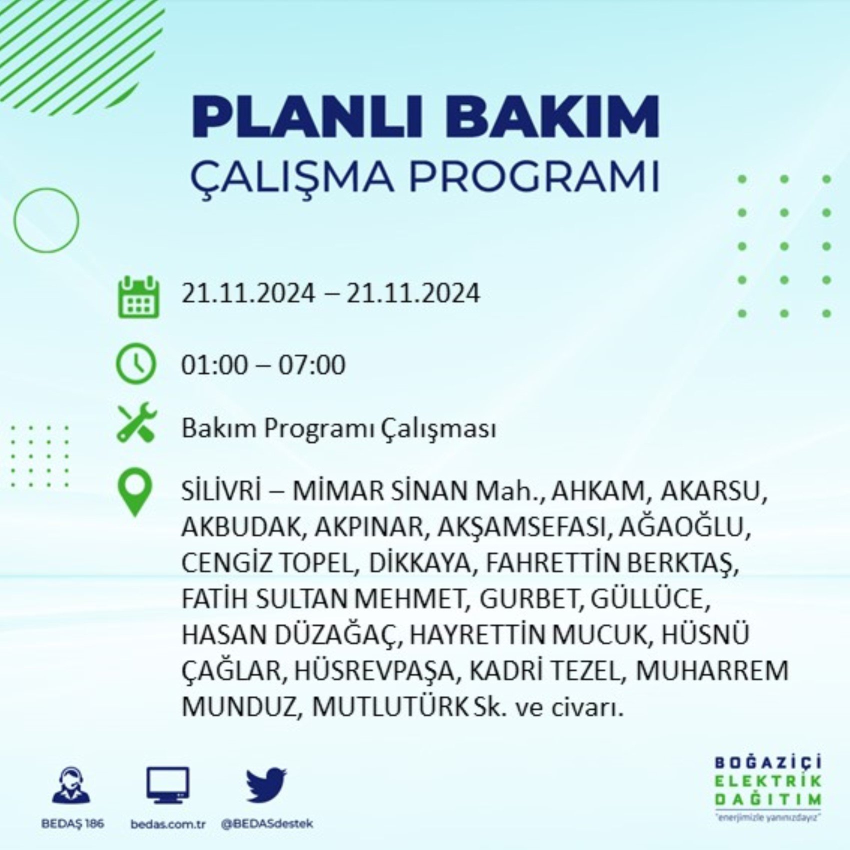 BEDAŞ açıkladı... İstanbul'da elektrik kesintisi: 21 Kasım'da hangi mahalleler etkilenecek?