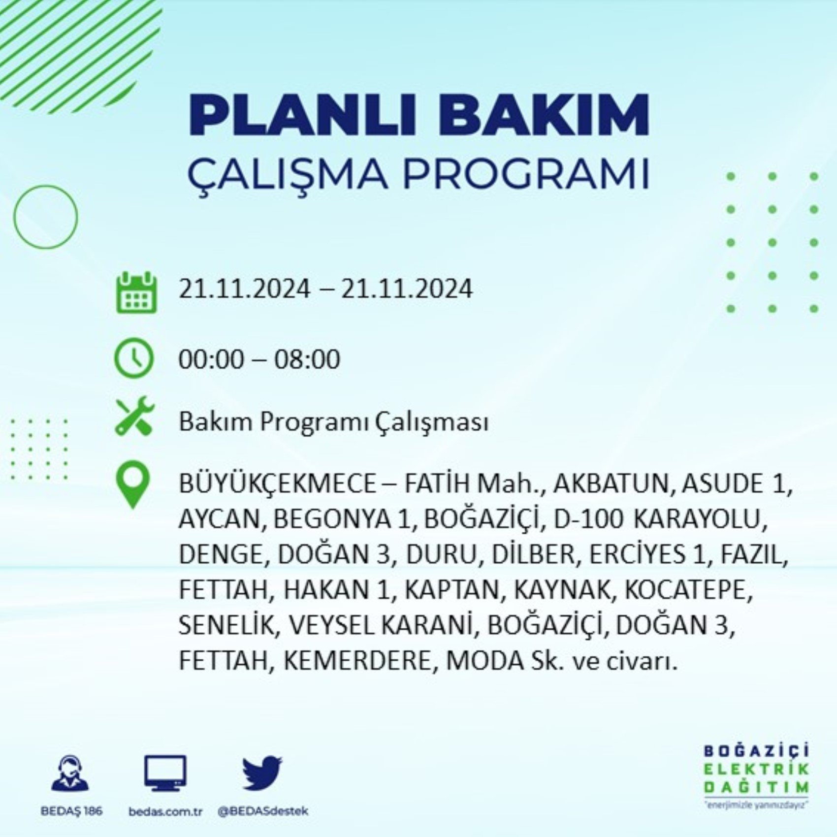 BEDAŞ açıkladı... İstanbul'da elektrik kesintisi: 21 Kasım'da hangi mahalleler etkilenecek?