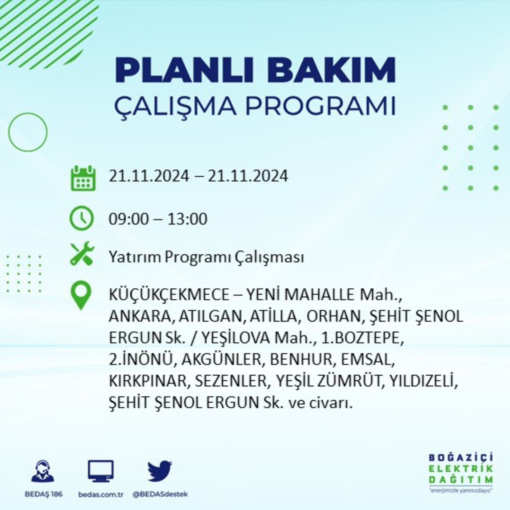 BEDAŞ açıkladı... İstanbul'da elektrik kesintisi: 21 Kasım'da hangi mahalleler etkilenecek?