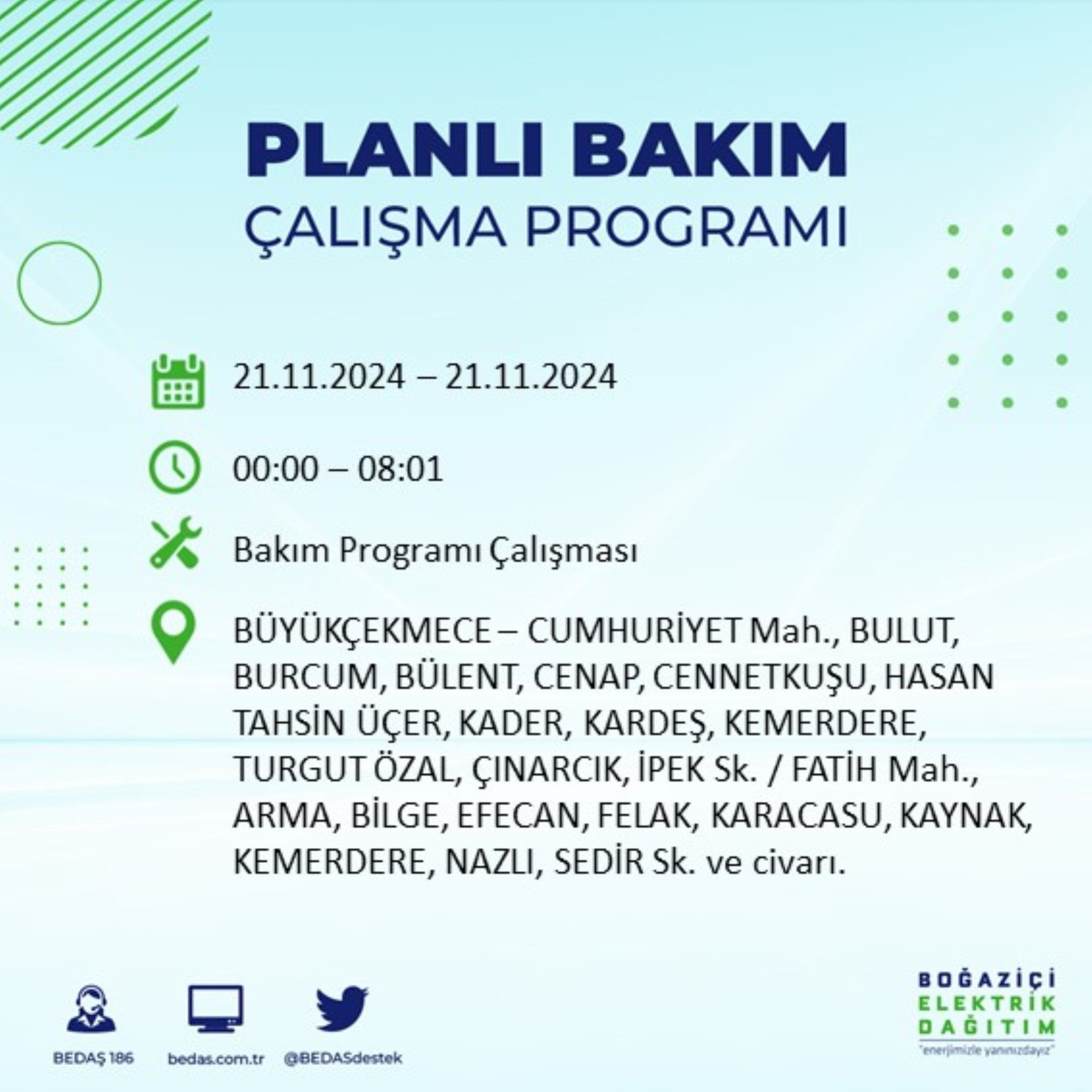 BEDAŞ açıkladı... İstanbul'da elektrik kesintisi: 21 Kasım'da hangi mahalleler etkilenecek?