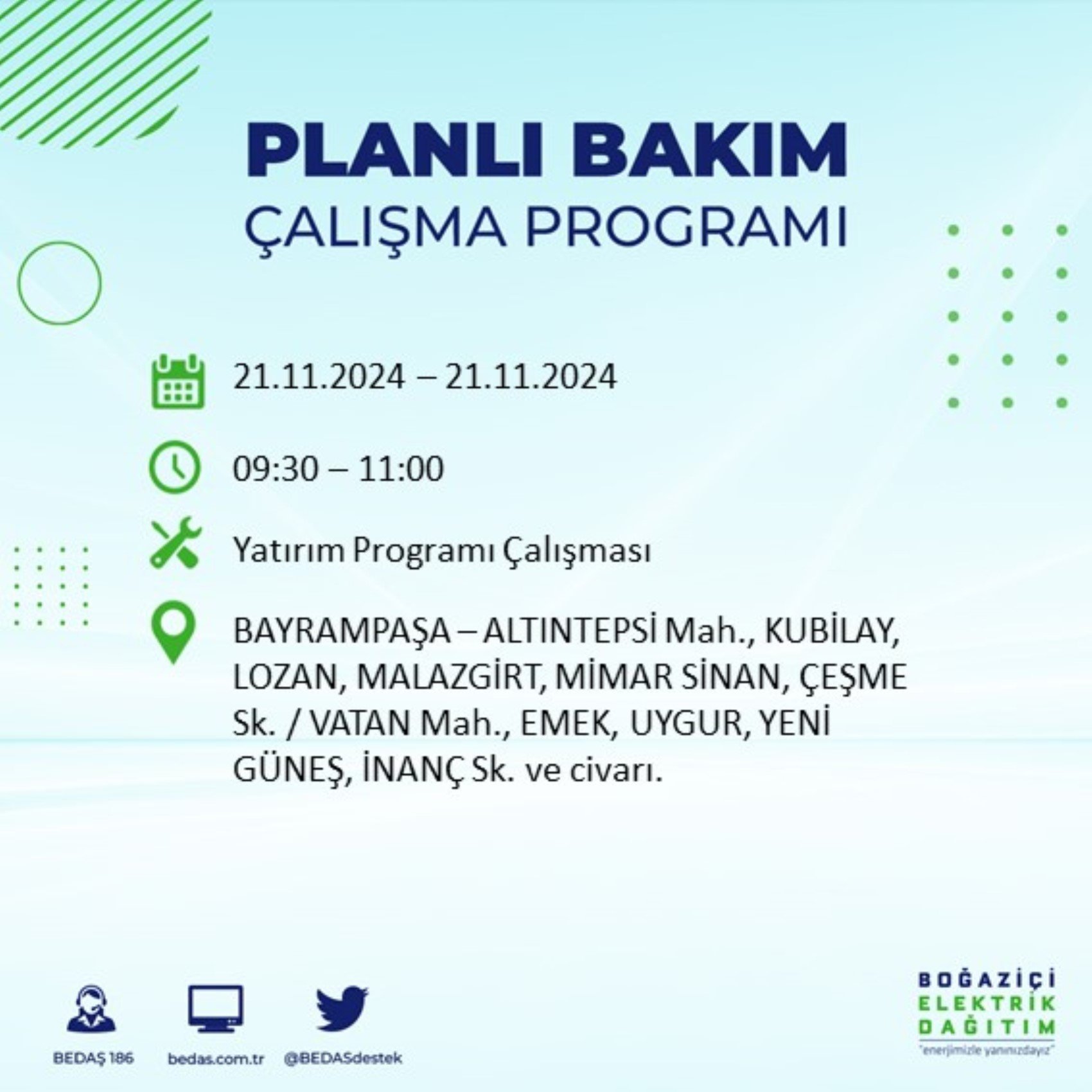 BEDAŞ açıkladı... İstanbul'da elektrik kesintisi: 21 Kasım'da hangi mahalleler etkilenecek?