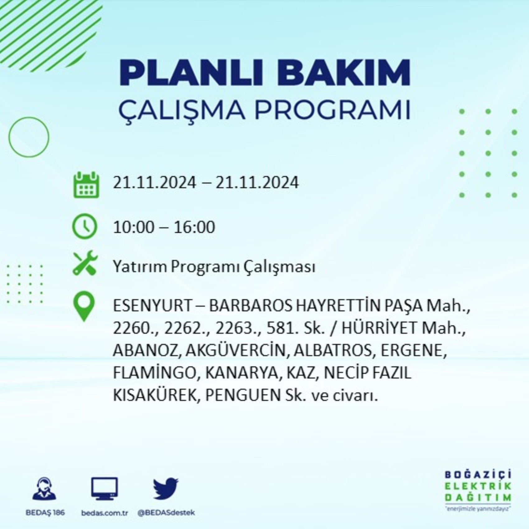 BEDAŞ açıkladı... İstanbul'da elektrik kesintisi: 21 Kasım'da hangi mahalleler etkilenecek?