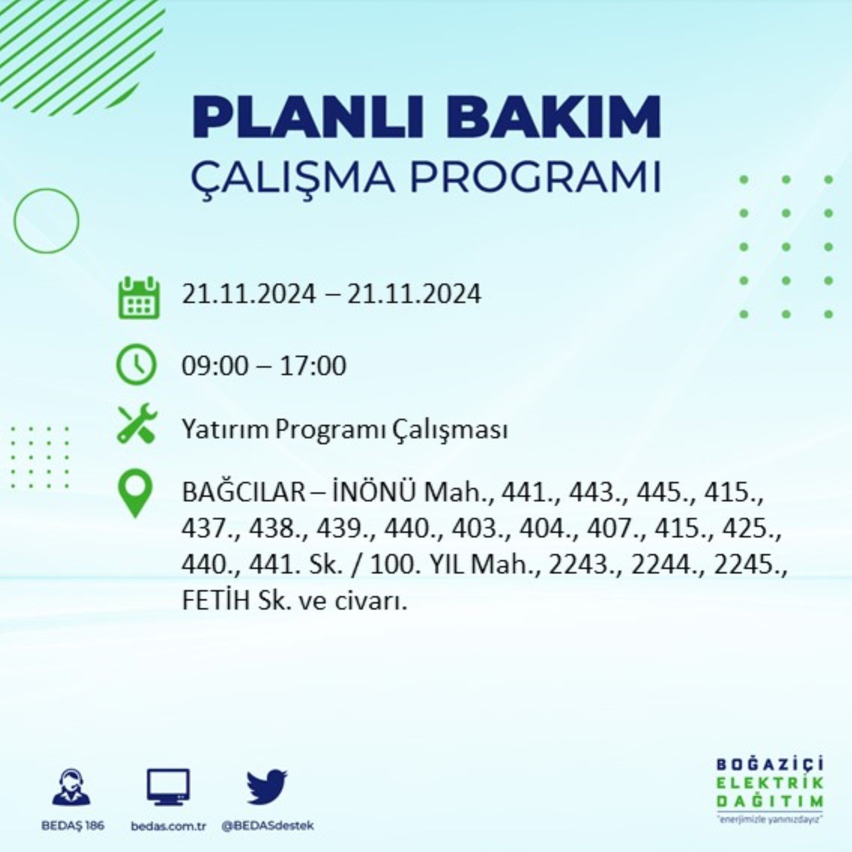 BEDAŞ açıkladı... İstanbul'da elektrik kesintisi: 21 Kasım'da hangi mahalleler etkilenecek?