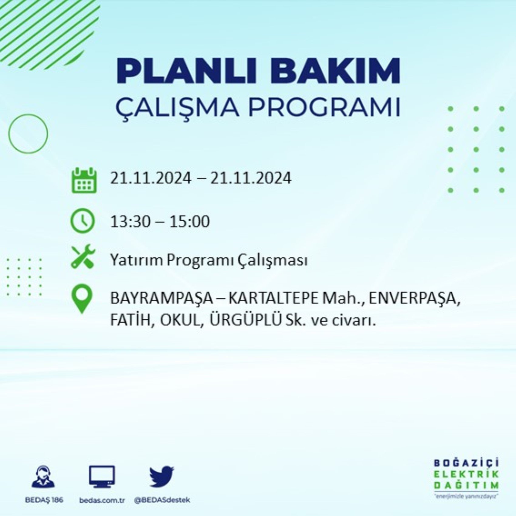 BEDAŞ açıkladı... İstanbul'da elektrik kesintisi: 21 Kasım'da hangi mahalleler etkilenecek?