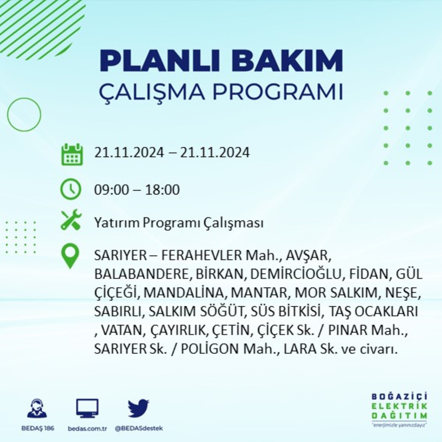 BEDAŞ açıkladı... İstanbul'da elektrik kesintisi: 21 Kasım'da hangi mahalleler etkilenecek?