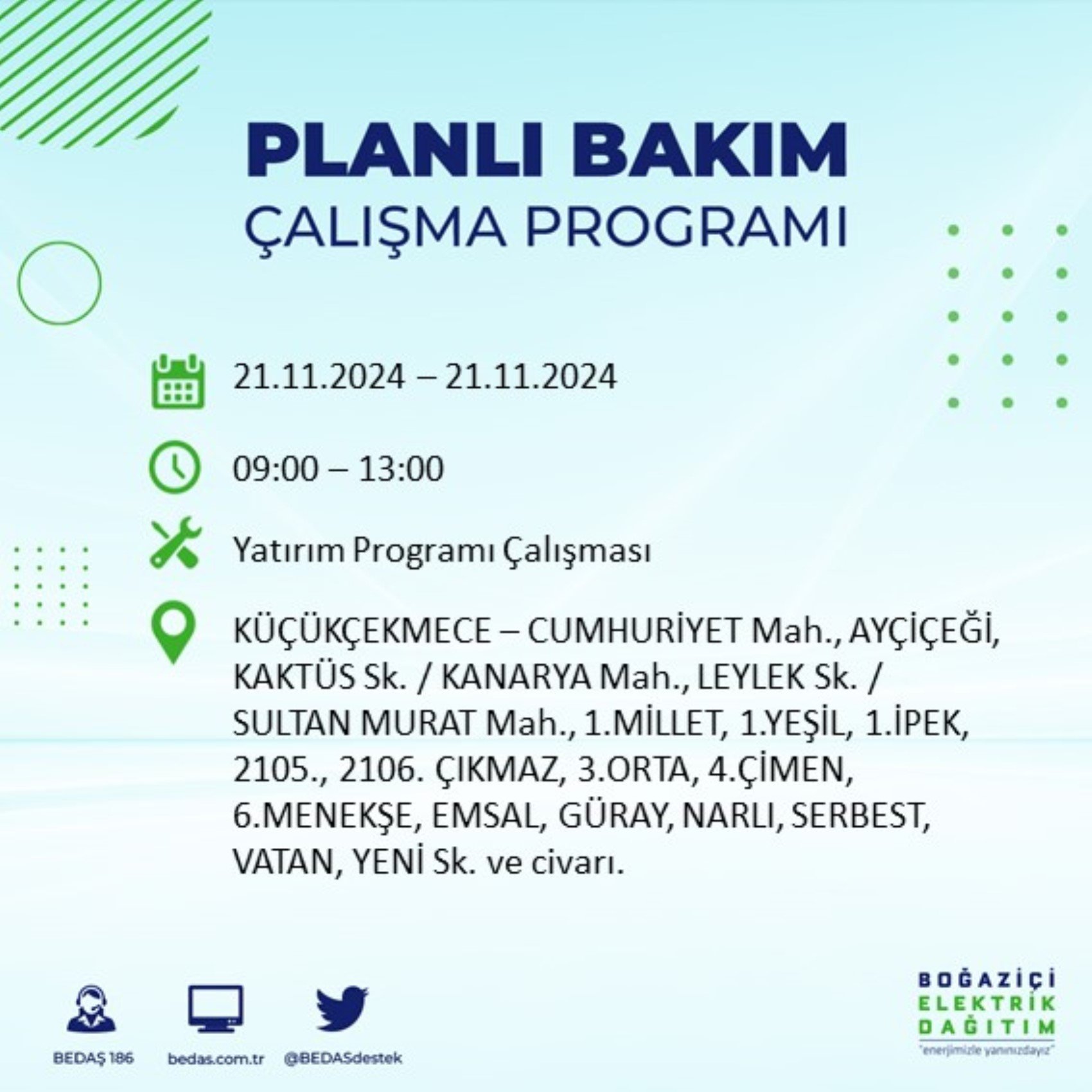 BEDAŞ açıkladı... İstanbul'da elektrik kesintisi: 21 Kasım'da hangi mahalleler etkilenecek?