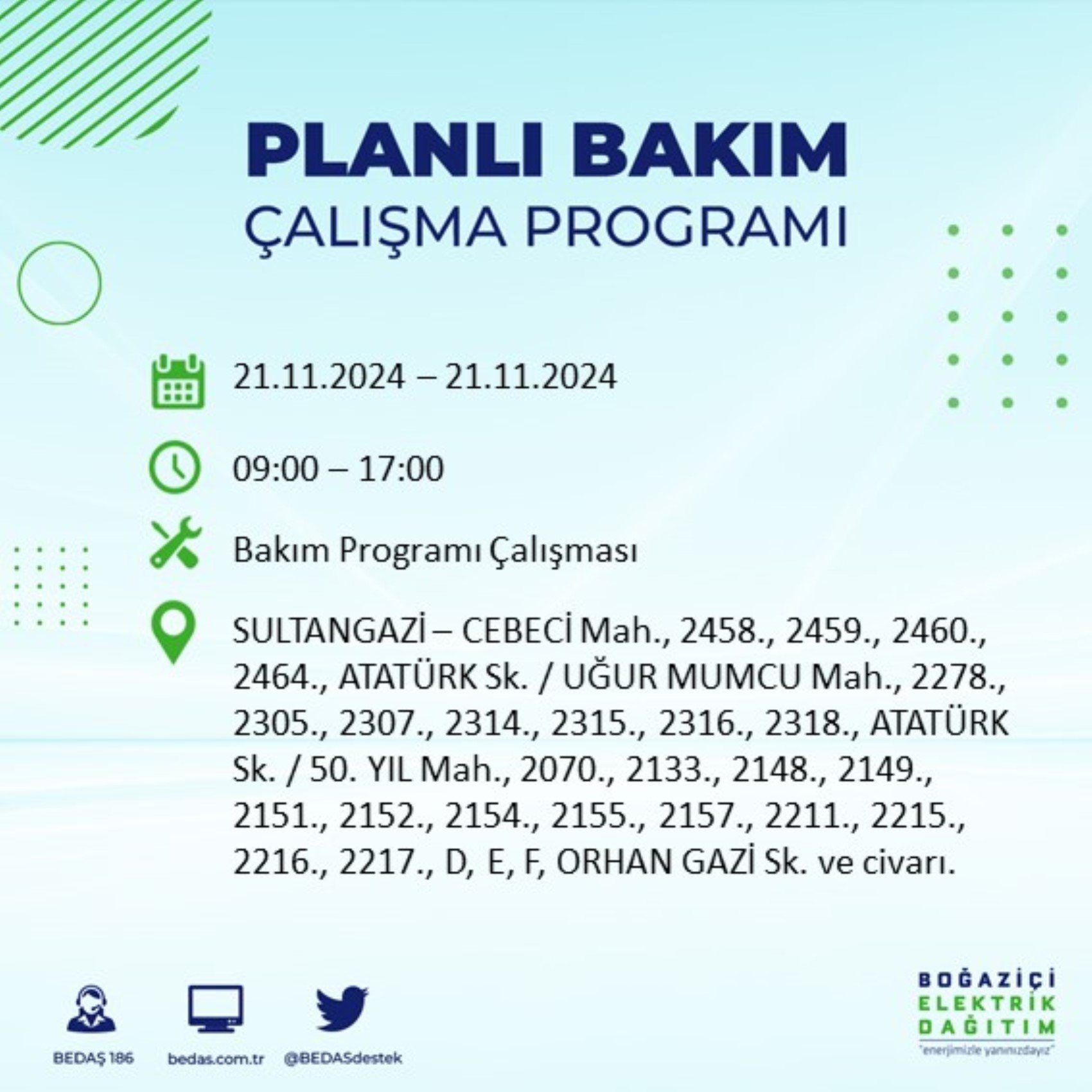 BEDAŞ açıkladı... İstanbul'da elektrik kesintisi: 21 Kasım'da hangi mahalleler etkilenecek?