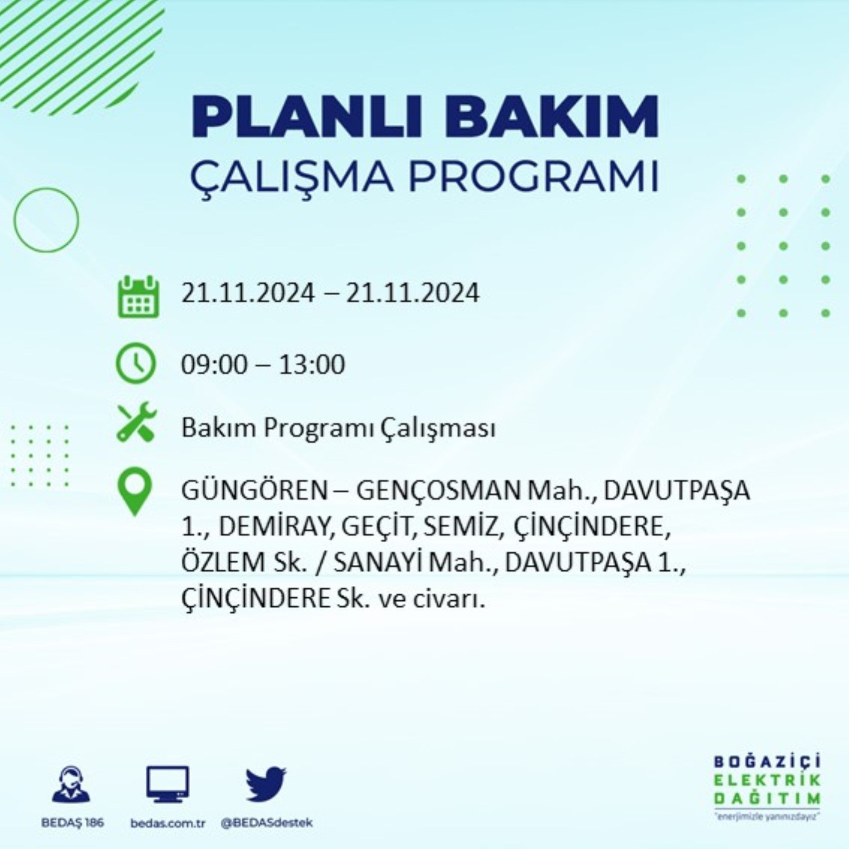 BEDAŞ açıkladı... İstanbul'da elektrik kesintisi: 21 Kasım'da hangi mahalleler etkilenecek?