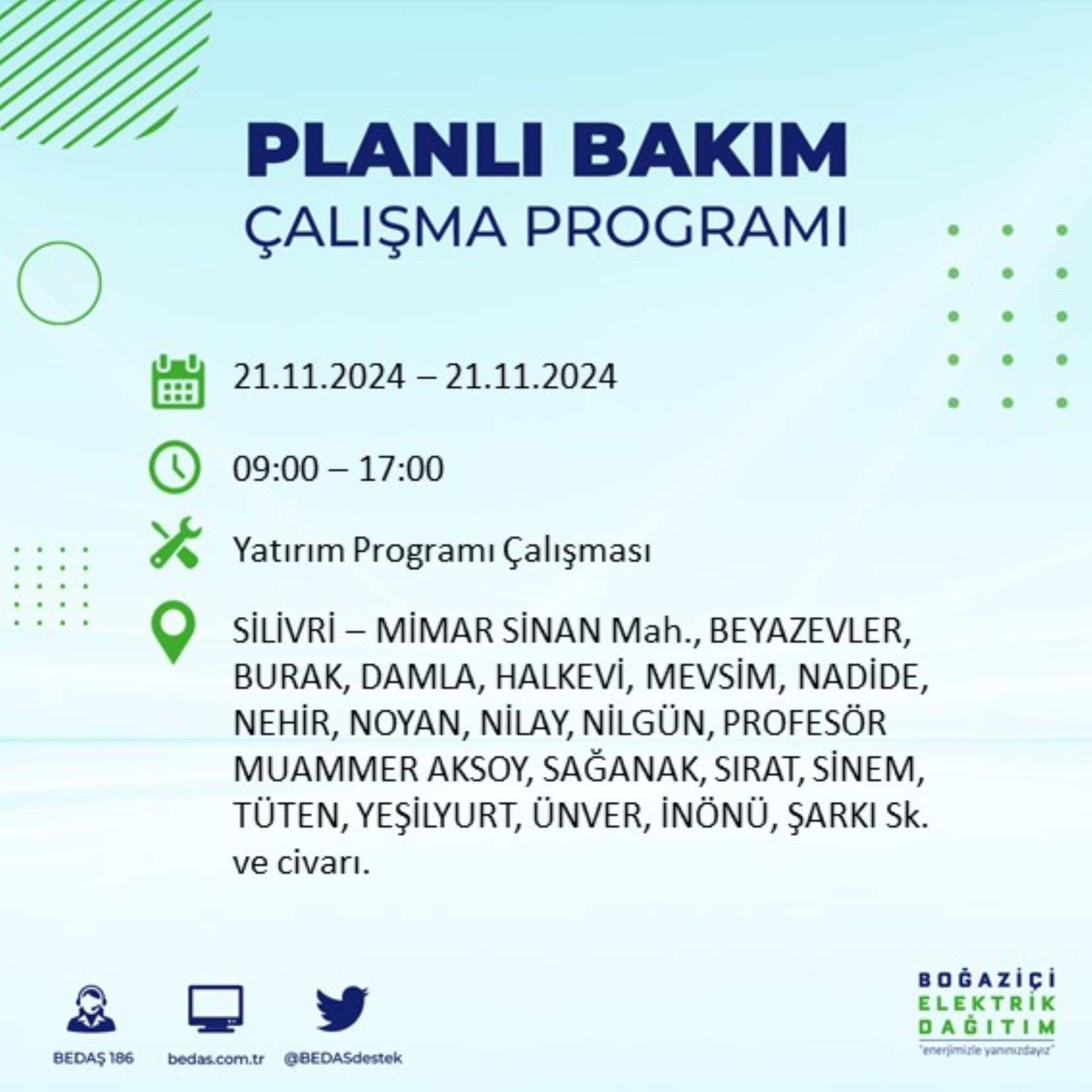 BEDAŞ açıkladı... İstanbul'da elektrik kesintisi: 21 Kasım'da hangi mahalleler etkilenecek?