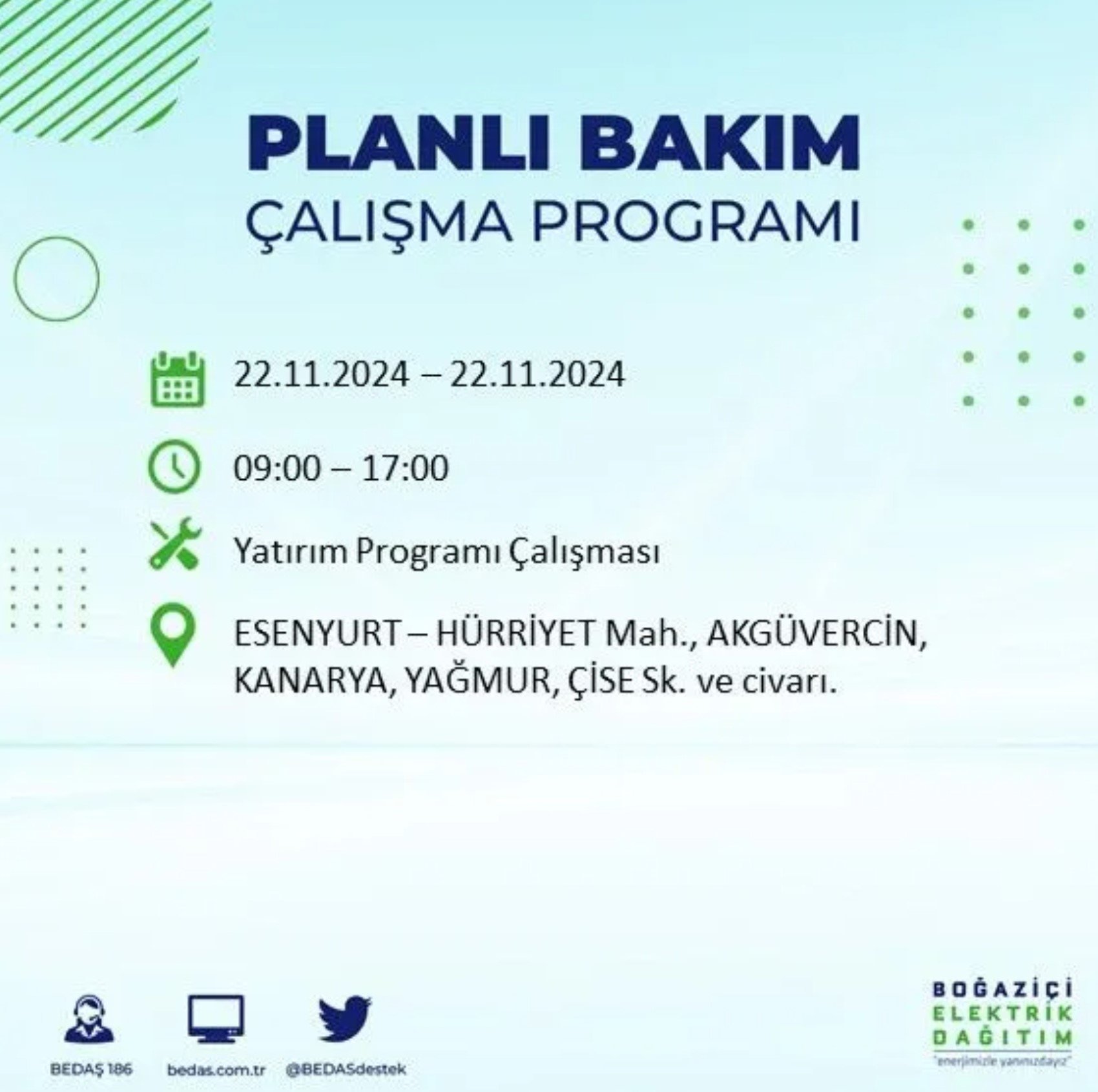 BEDAŞ açıkladı... İstanbul'da elektrik kesintisi: 22 Kasım'da hangi mahalleler etkilenecek?