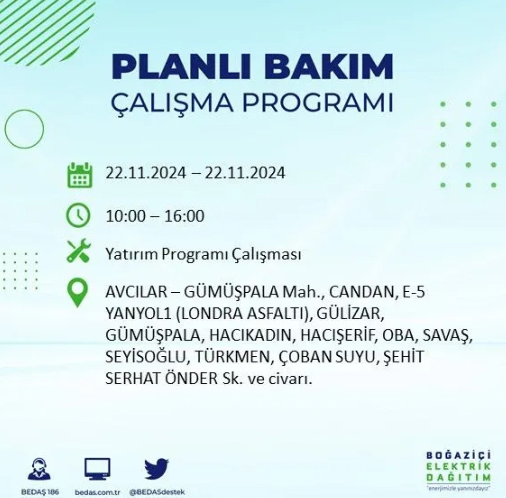 BEDAŞ açıkladı... İstanbul'da elektrik kesintisi: 22 Kasım'da hangi mahalleler etkilenecek?