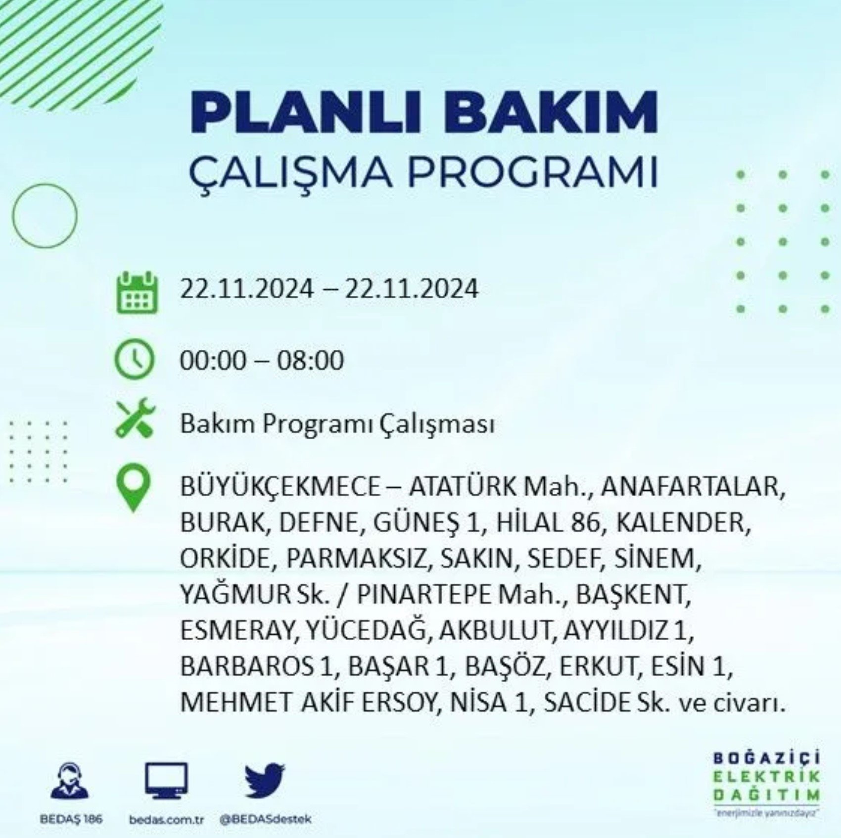 BEDAŞ açıkladı... İstanbul'da elektrik kesintisi: 22 Kasım'da hangi mahalleler etkilenecek?