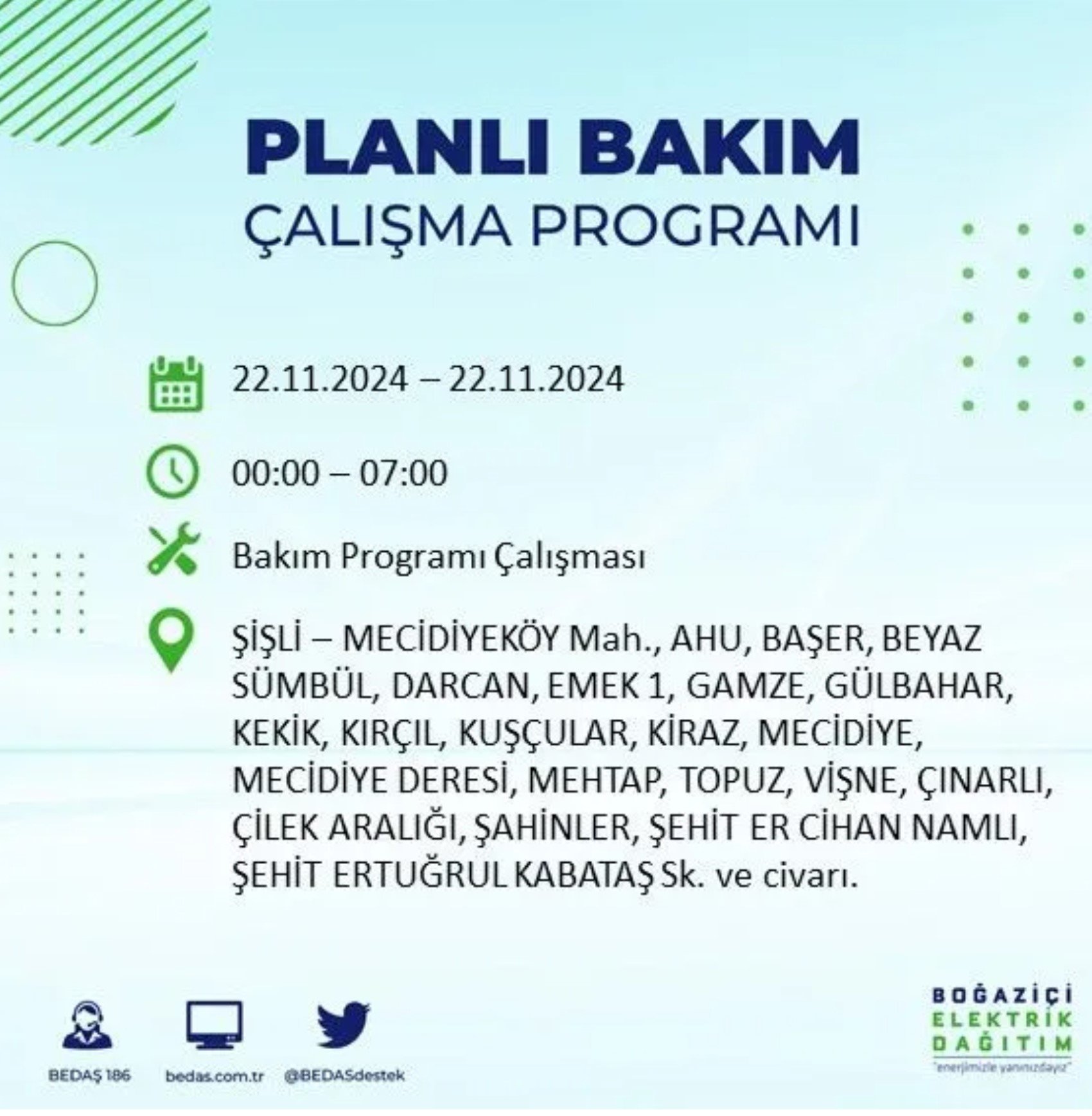 BEDAŞ açıkladı... İstanbul'da elektrik kesintisi: 22 Kasım'da hangi mahalleler etkilenecek?