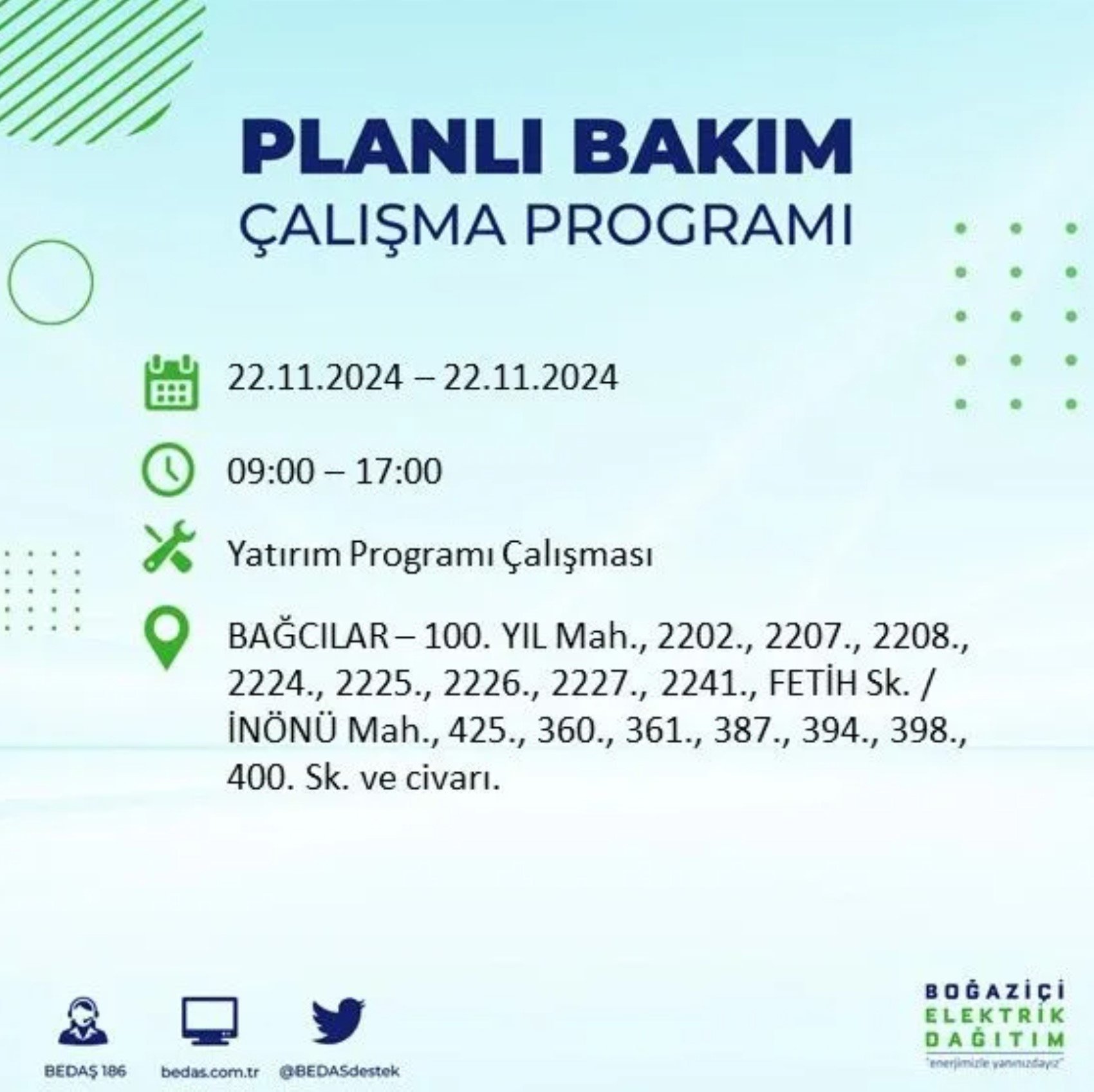 BEDAŞ açıkladı... İstanbul'da elektrik kesintisi: 22 Kasım'da hangi mahalleler etkilenecek?