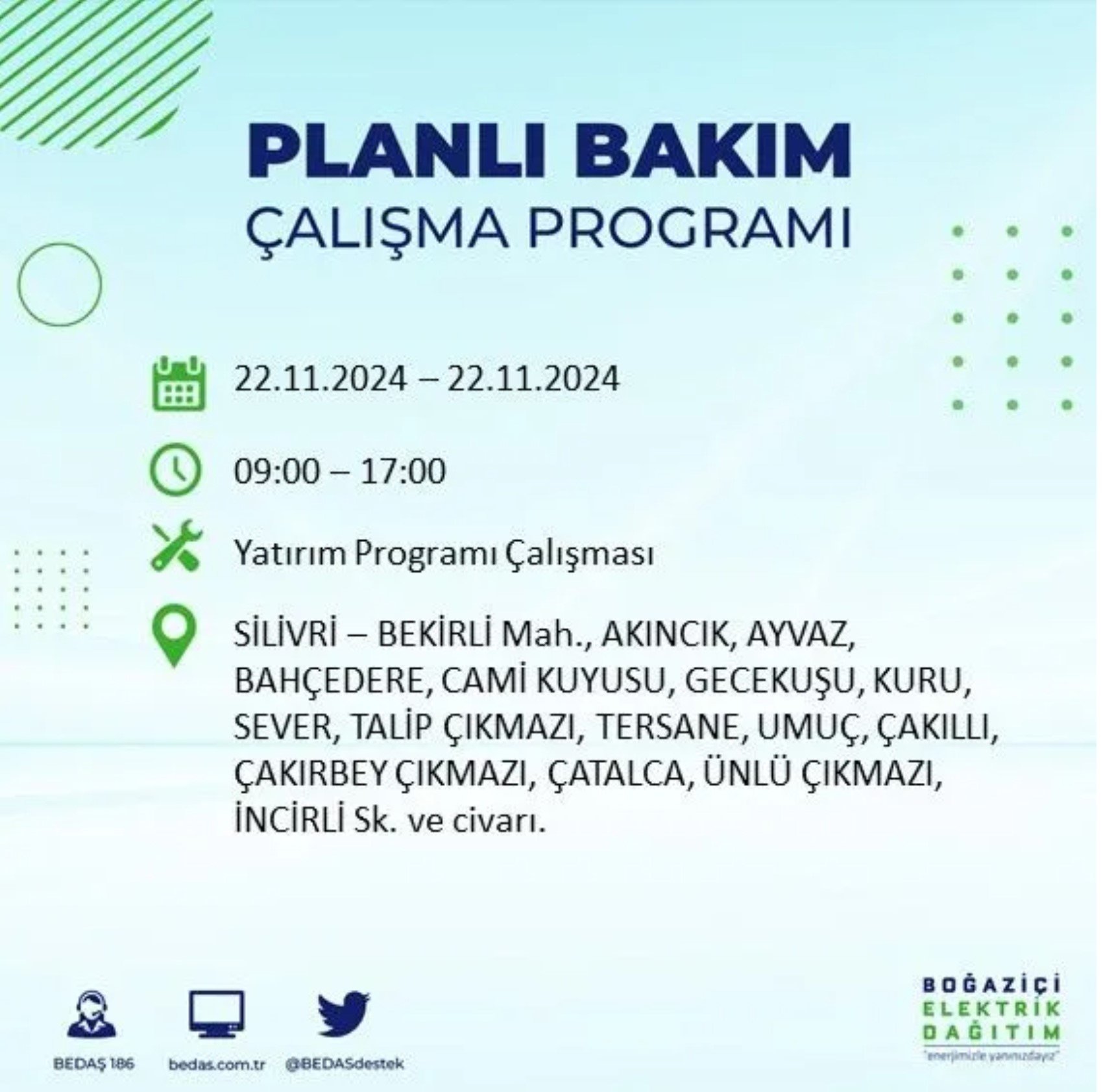 BEDAŞ açıkladı... İstanbul'da elektrik kesintisi: 22 Kasım'da hangi mahalleler etkilenecek?