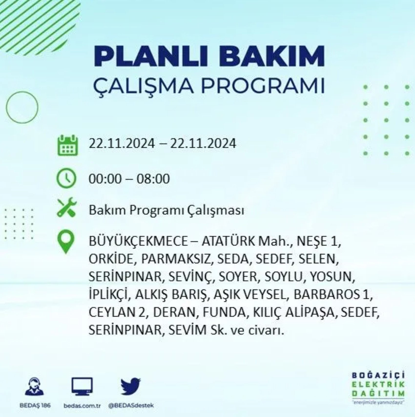 BEDAŞ açıkladı... İstanbul'da elektrik kesintisi: 22 Kasım'da hangi mahalleler etkilenecek?