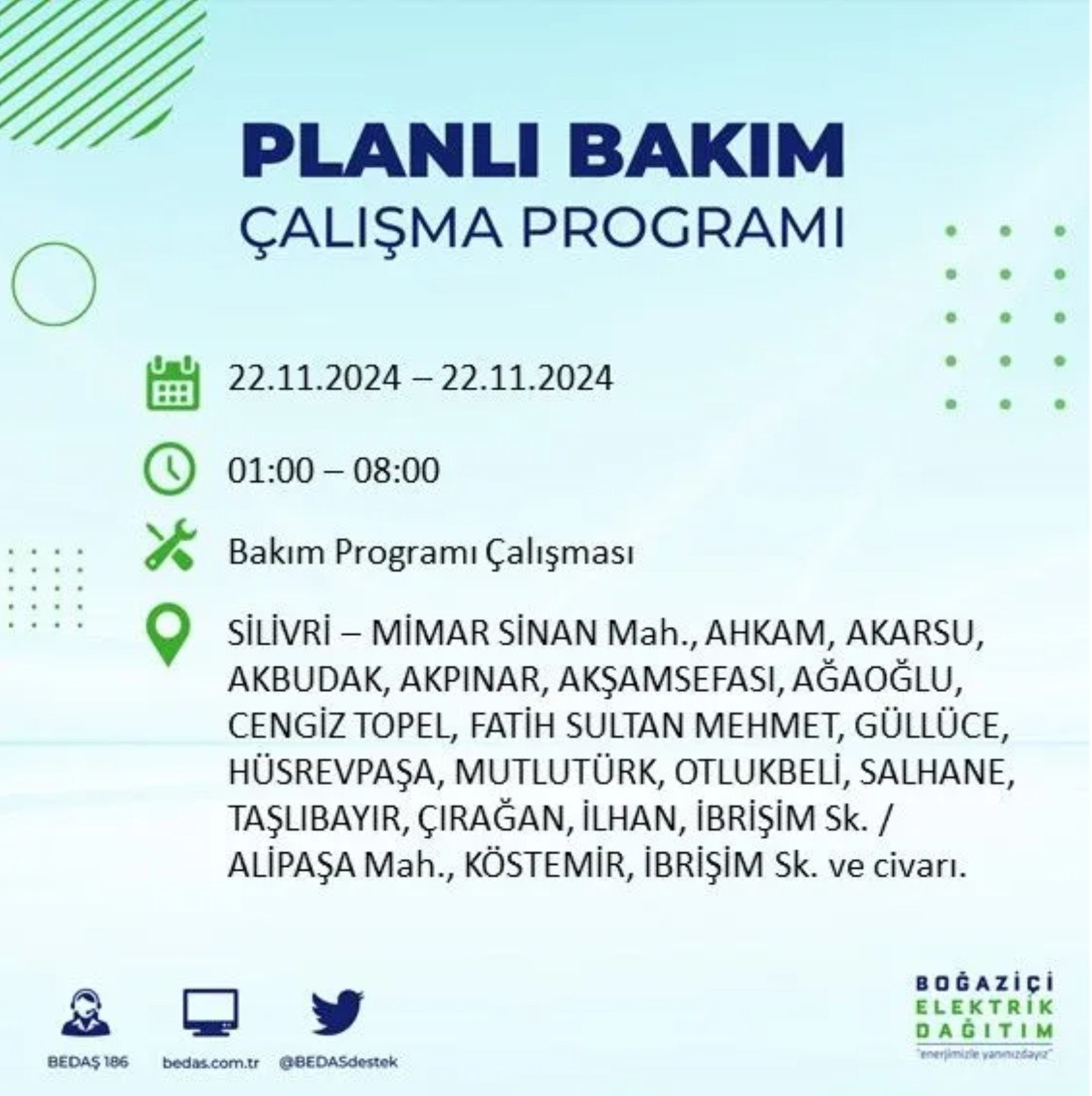 BEDAŞ açıkladı... İstanbul'da elektrik kesintisi: 22 Kasım'da hangi mahalleler etkilenecek?