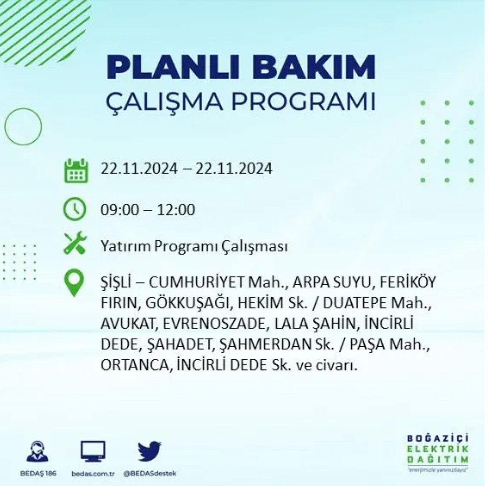 BEDAŞ açıkladı... İstanbul'da elektrik kesintisi: 22 Kasım'da hangi mahalleler etkilenecek?