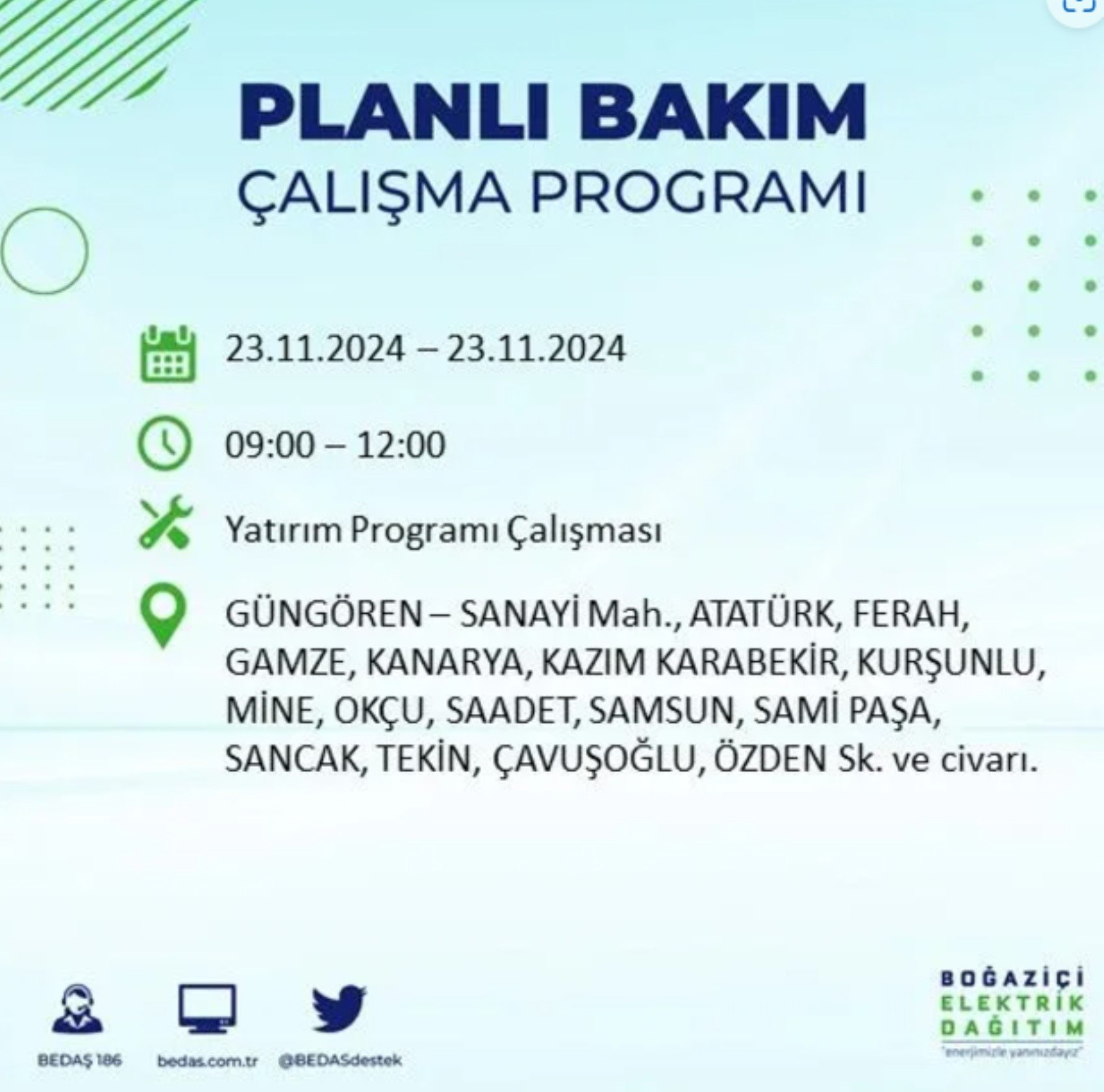 BEDAŞ açıkladı... İstanbul'da elektrik kesintisi: 23 Kasım'da hangi mahalleler etkilenecek?