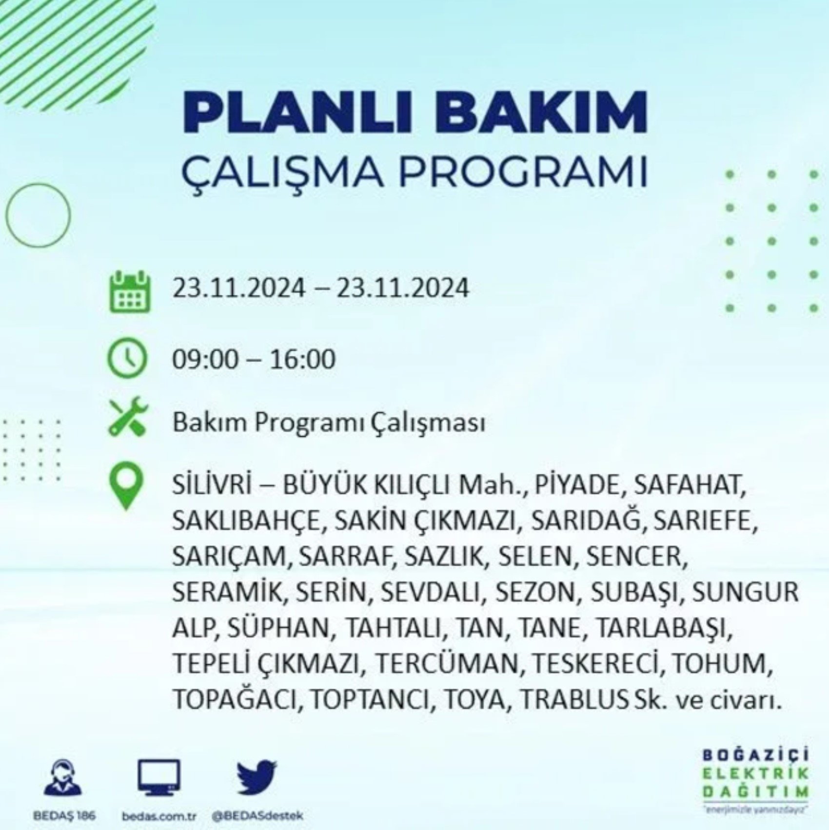 BEDAŞ açıkladı... İstanbul'da elektrik kesintisi: 23 Kasım'da hangi mahalleler etkilenecek?