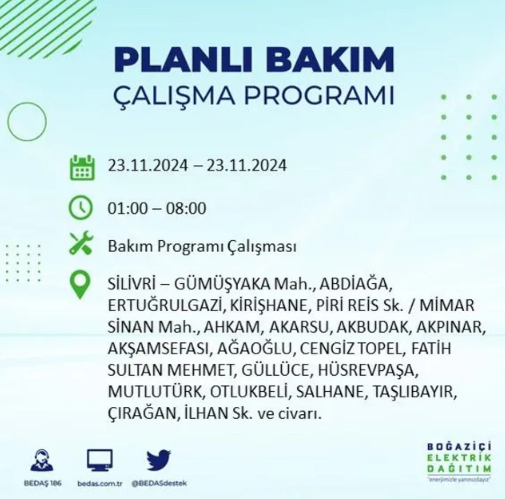 BEDAŞ açıkladı... İstanbul'da elektrik kesintisi: 23 Kasım'da hangi mahalleler etkilenecek?