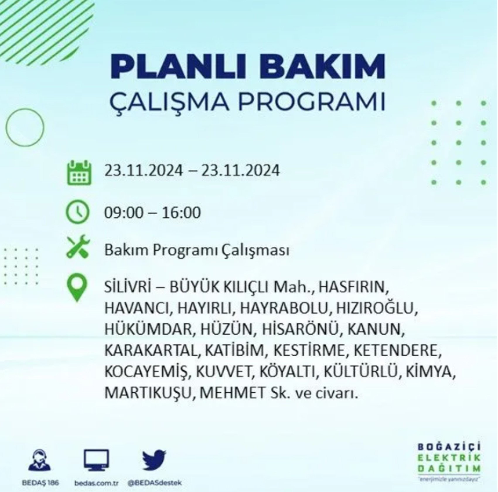 BEDAŞ açıkladı... İstanbul'da elektrik kesintisi: 23 Kasım'da hangi mahalleler etkilenecek?