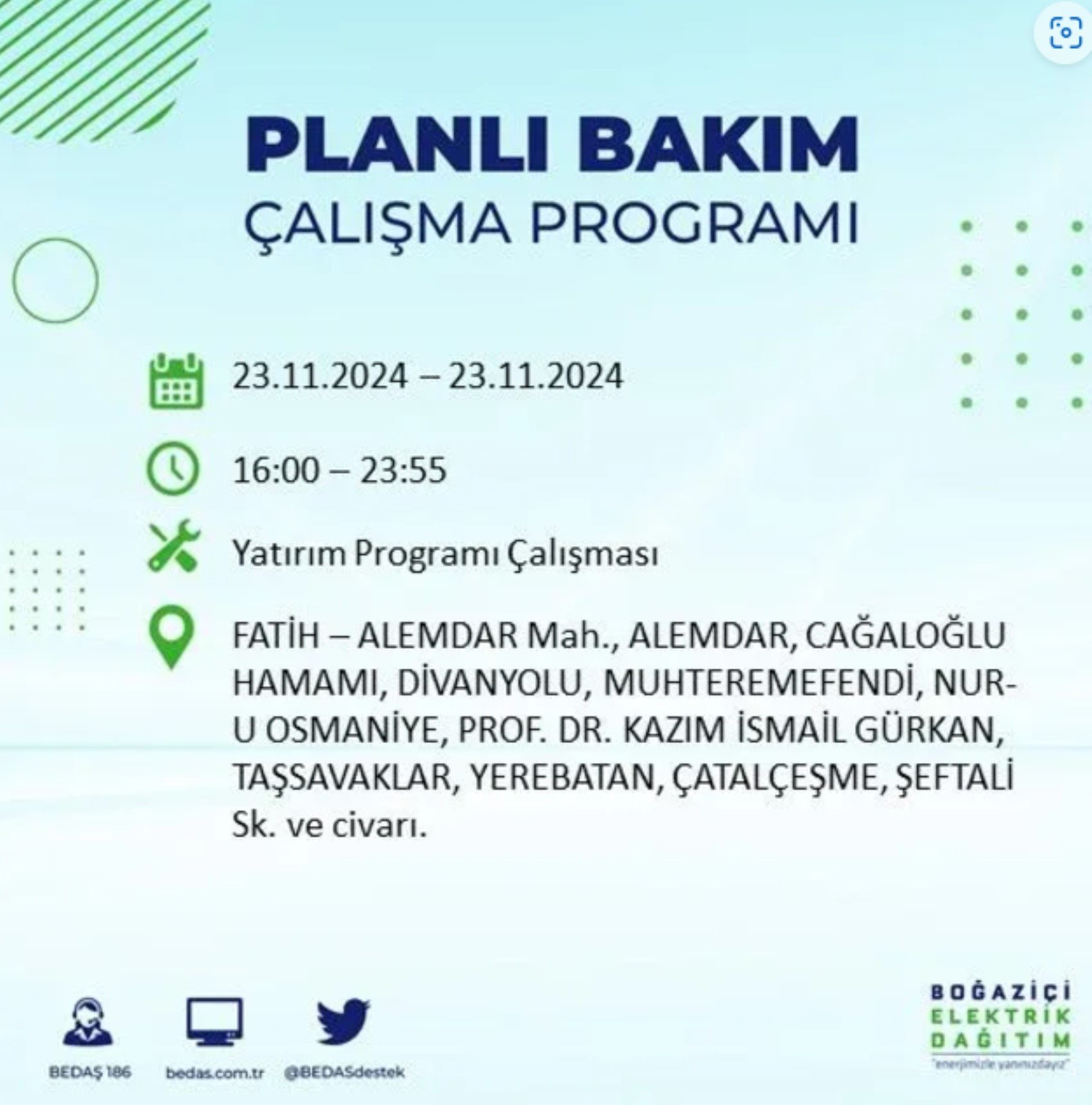 BEDAŞ açıkladı... İstanbul'da elektrik kesintisi: 23 Kasım'da hangi mahalleler etkilenecek?