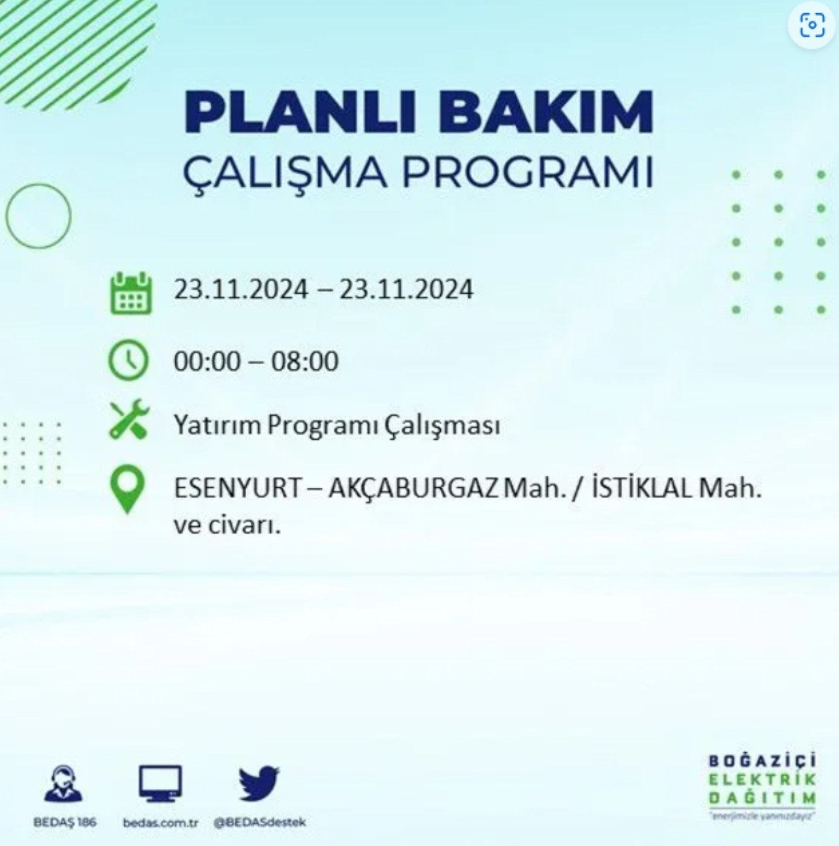 BEDAŞ açıkladı... İstanbul'da elektrik kesintisi: 23 Kasım'da hangi mahalleler etkilenecek?