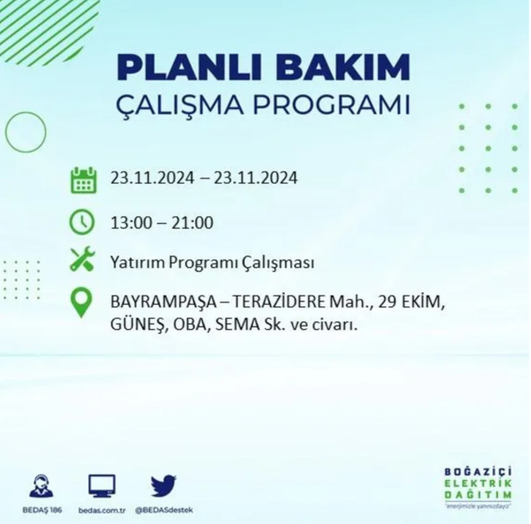 BEDAŞ açıkladı... İstanbul'da elektrik kesintisi: 23 Kasım'da hangi mahalleler etkilenecek?