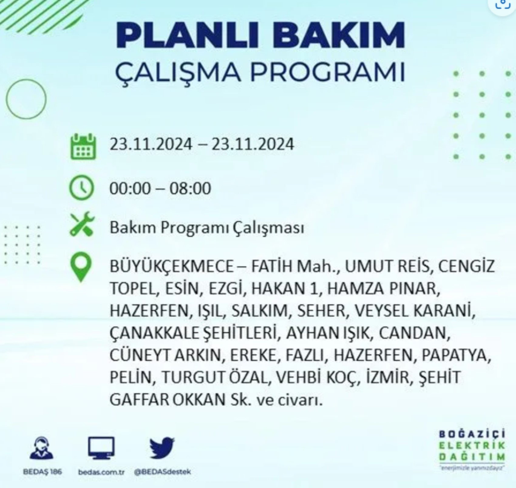 BEDAŞ açıkladı... İstanbul'da elektrik kesintisi: 23 Kasım'da hangi mahalleler etkilenecek?