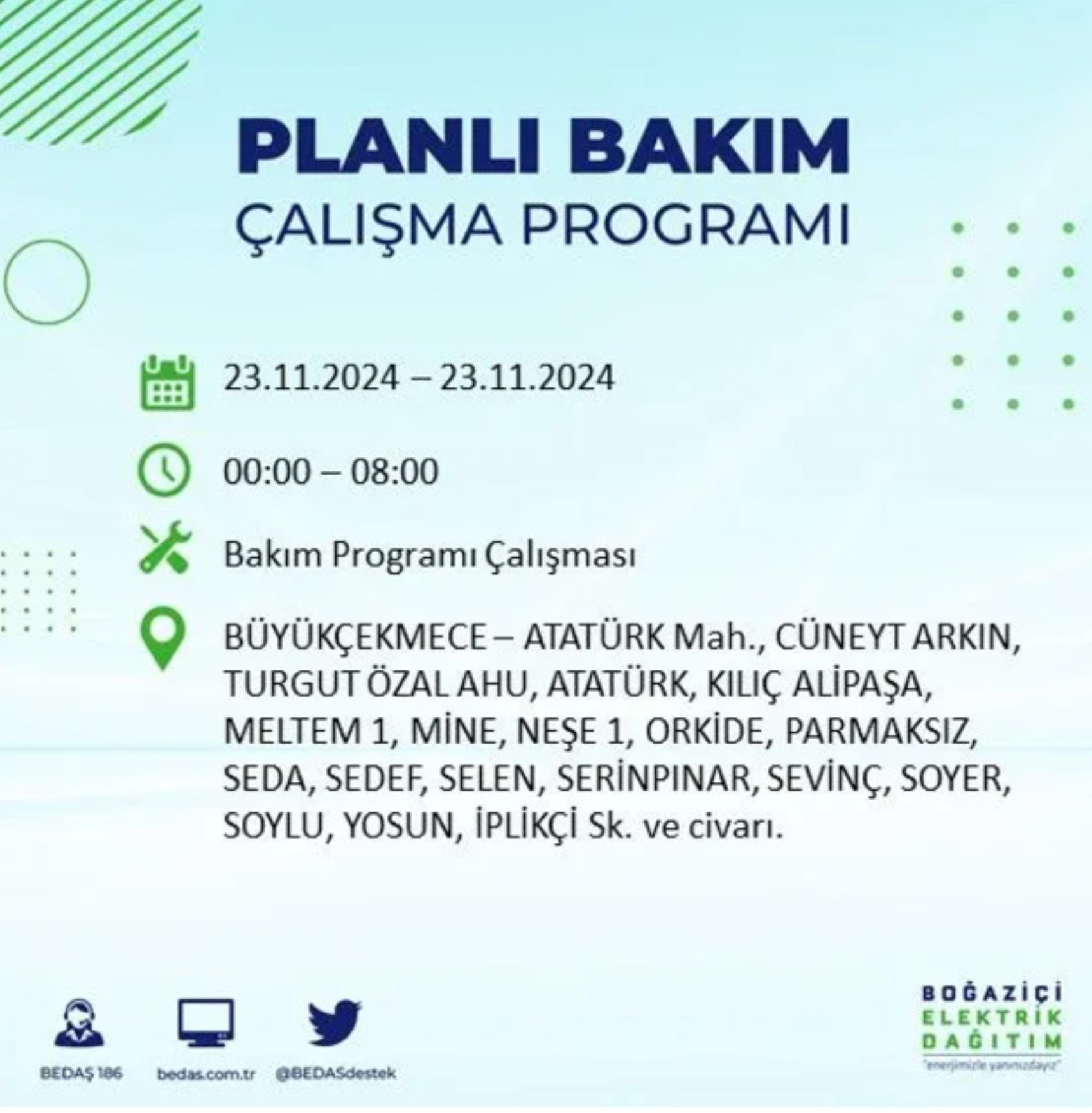 BEDAŞ açıkladı... İstanbul'da elektrik kesintisi: 23 Kasım'da hangi mahalleler etkilenecek?