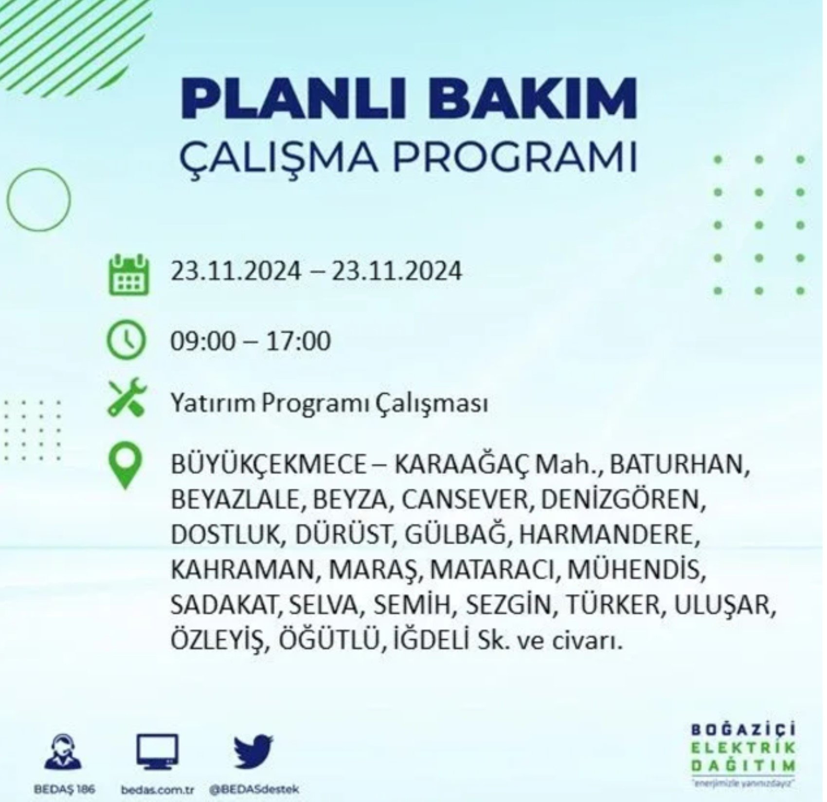 BEDAŞ açıkladı... İstanbul'da elektrik kesintisi: 23 Kasım'da hangi mahalleler etkilenecek?