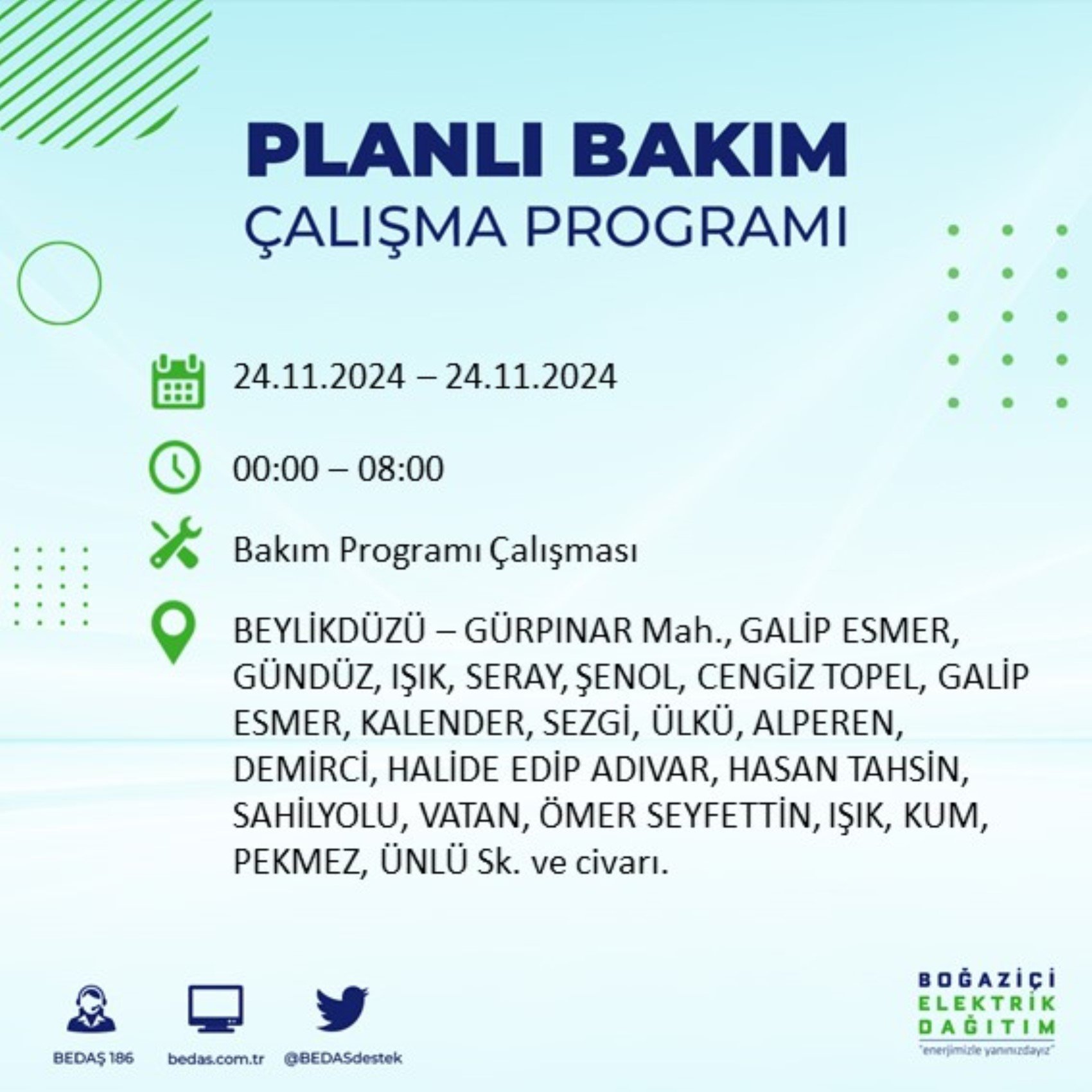 BEDAŞ açıkladı... İstanbul'da elektrik kesintisi: 24 Kasım'da hangi mahalleler etkilenecek?