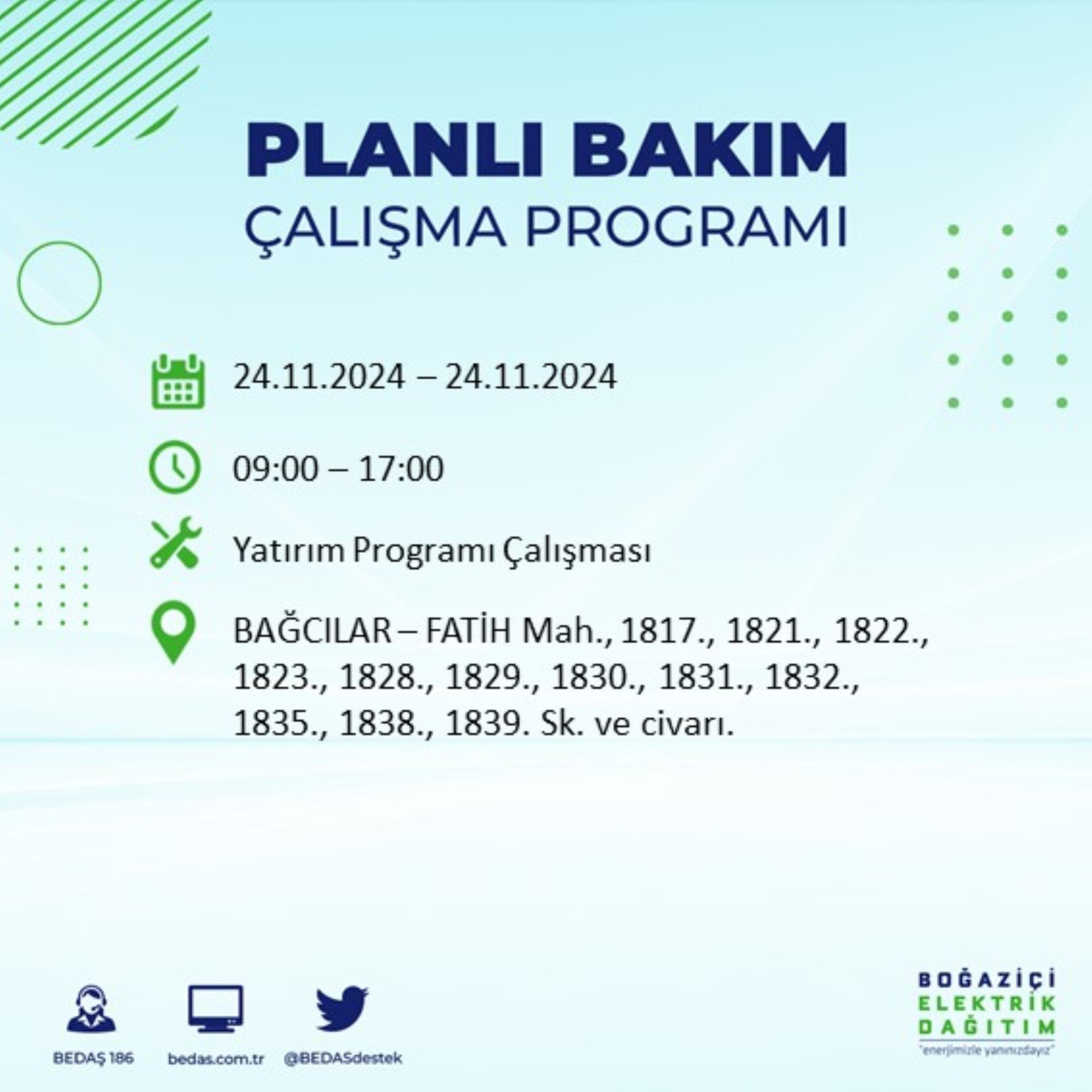 BEDAŞ açıkladı... İstanbul'da elektrik kesintisi: 24 Kasım'da hangi mahalleler etkilenecek?