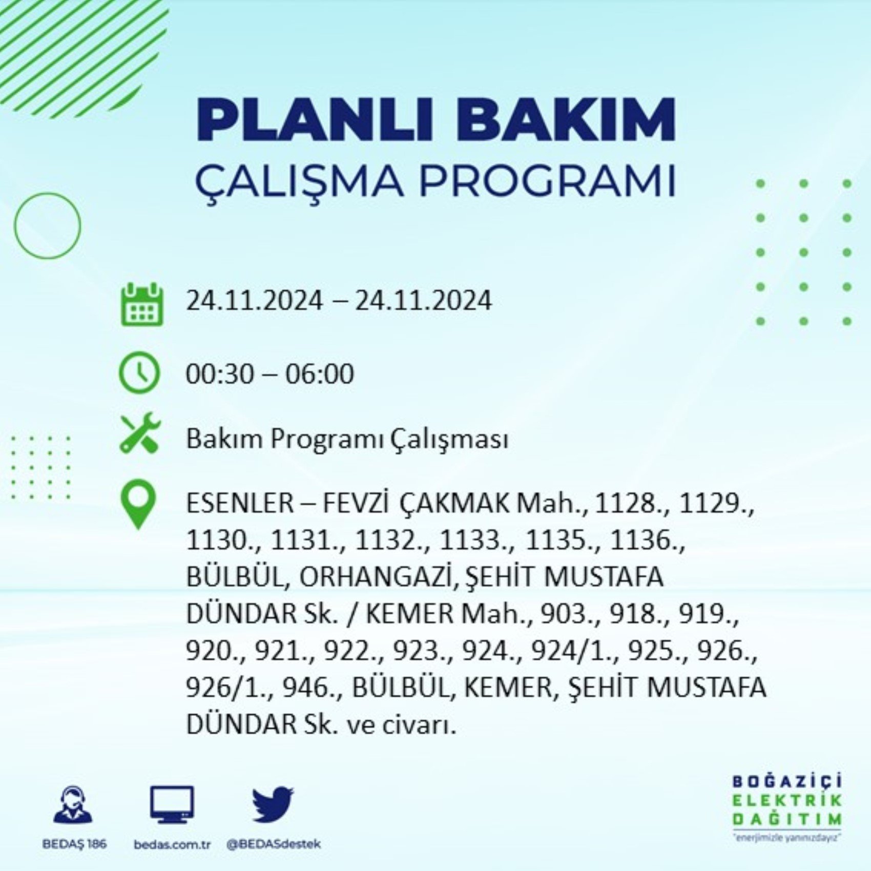 BEDAŞ açıkladı... İstanbul'da elektrik kesintisi: 24 Kasım'da hangi mahalleler etkilenecek?