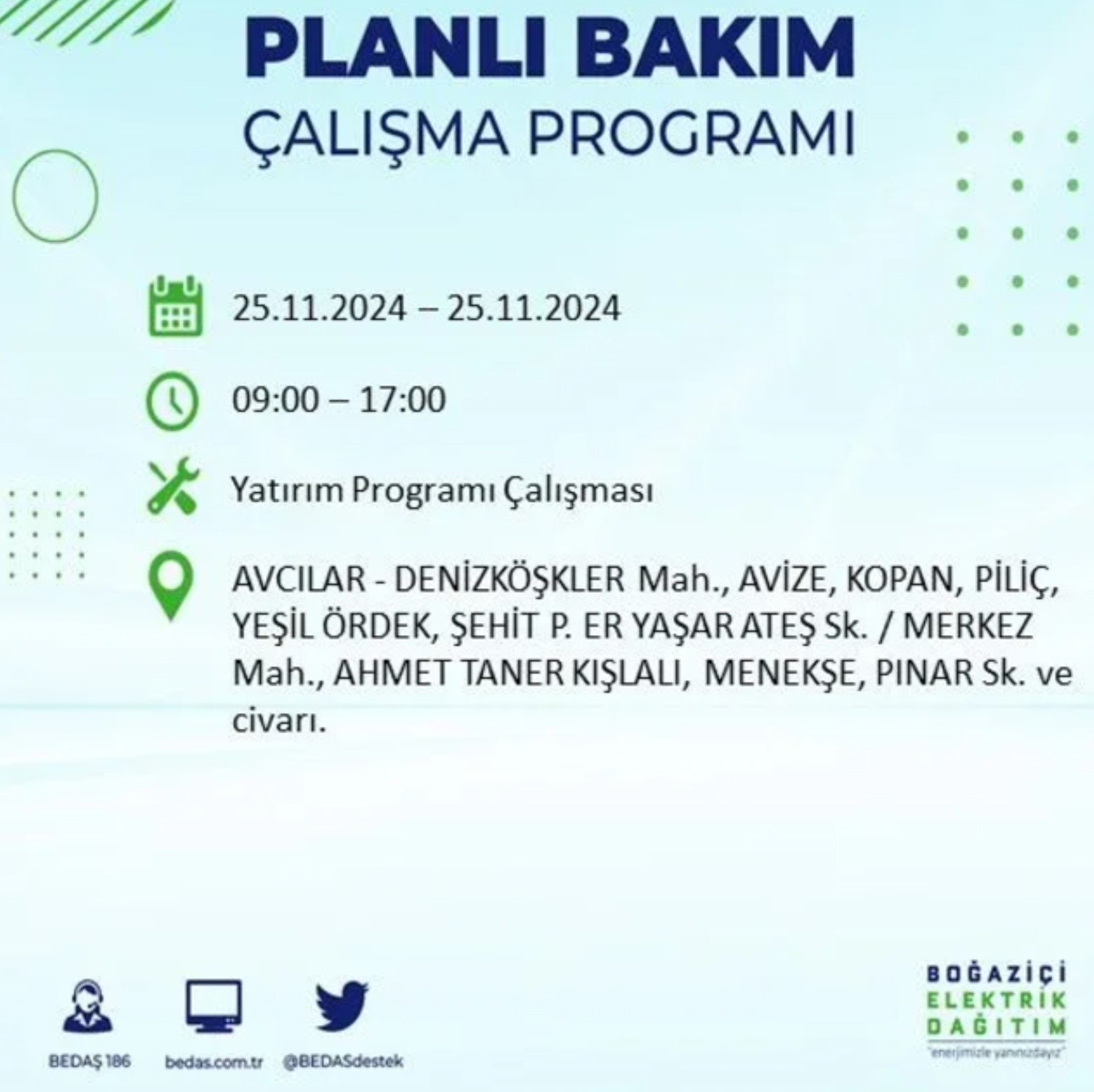 BEDAŞ açıkladı... İstanbul'da elektrik kesintisi: 25 Kasım'da hangi mahalleler etkilenecek?