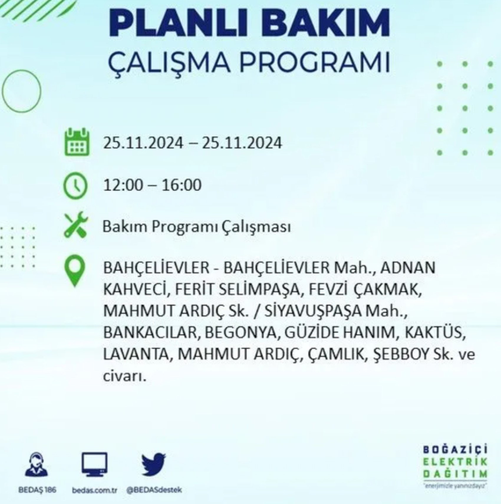 BEDAŞ açıkladı... İstanbul'da elektrik kesintisi: 25 Kasım'da hangi mahalleler etkilenecek?