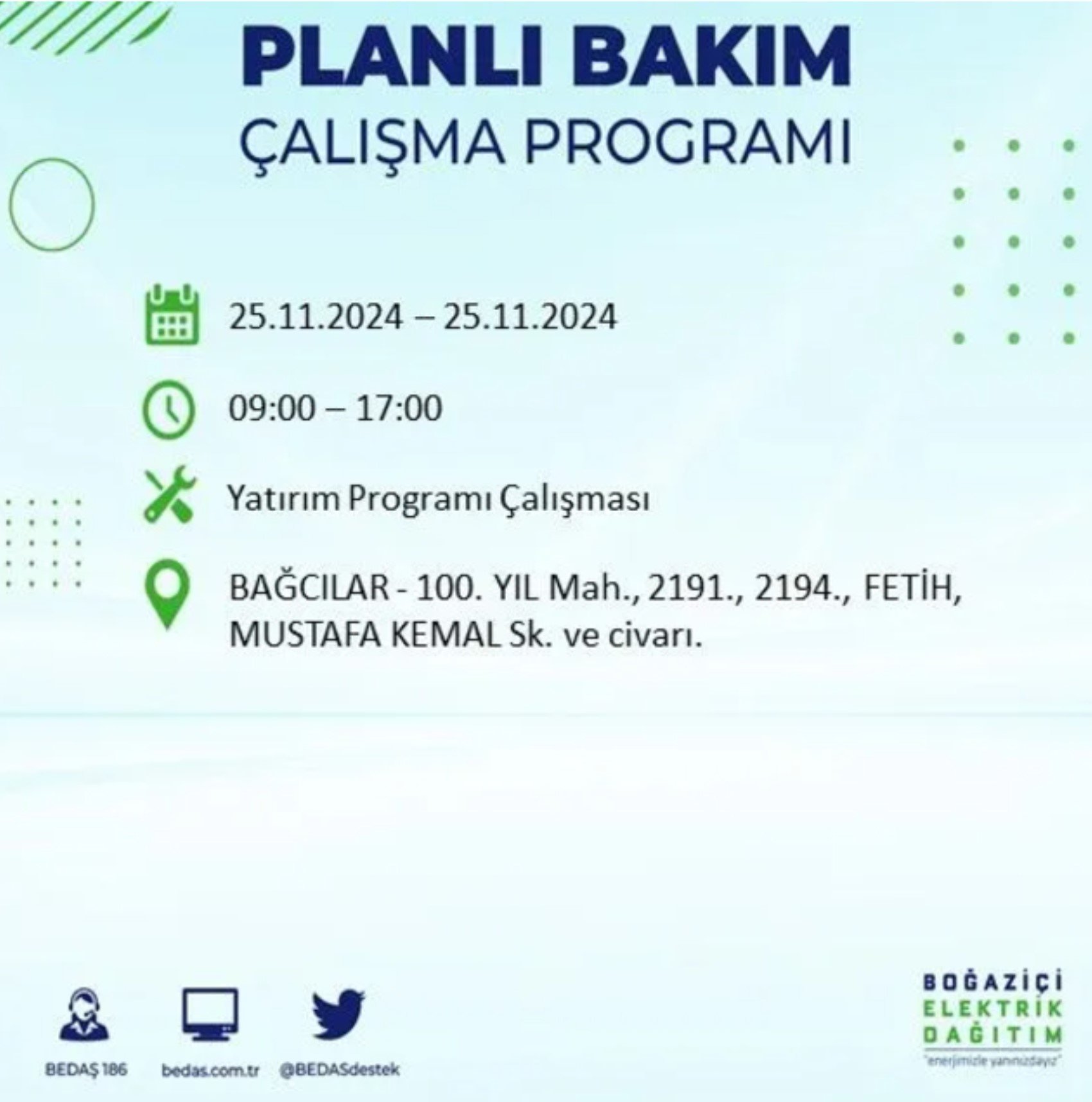 BEDAŞ açıkladı... İstanbul'da elektrik kesintisi: 25 Kasım'da hangi mahalleler etkilenecek?