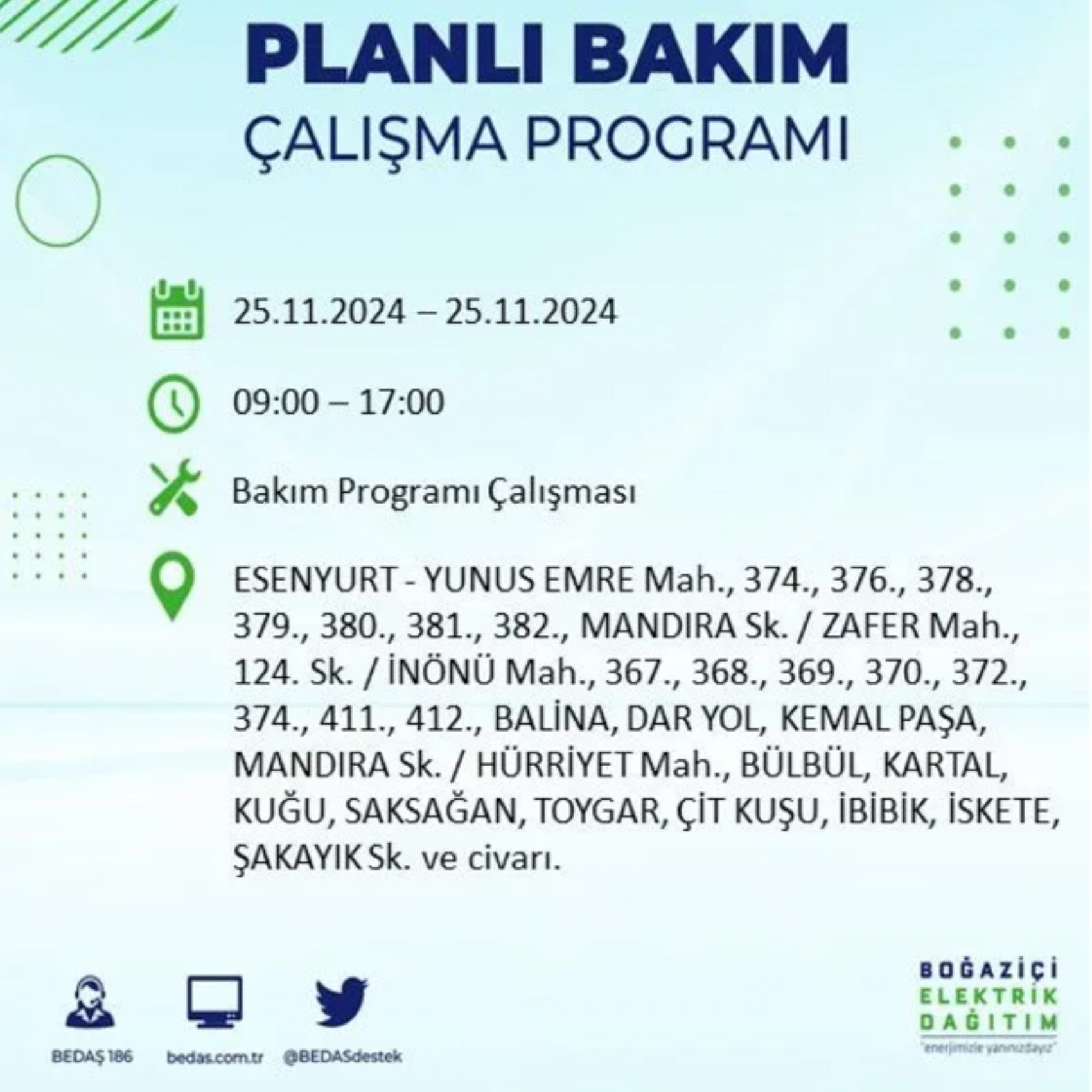 BEDAŞ açıkladı... İstanbul'da elektrik kesintisi: 25 Kasım'da hangi mahalleler etkilenecek?