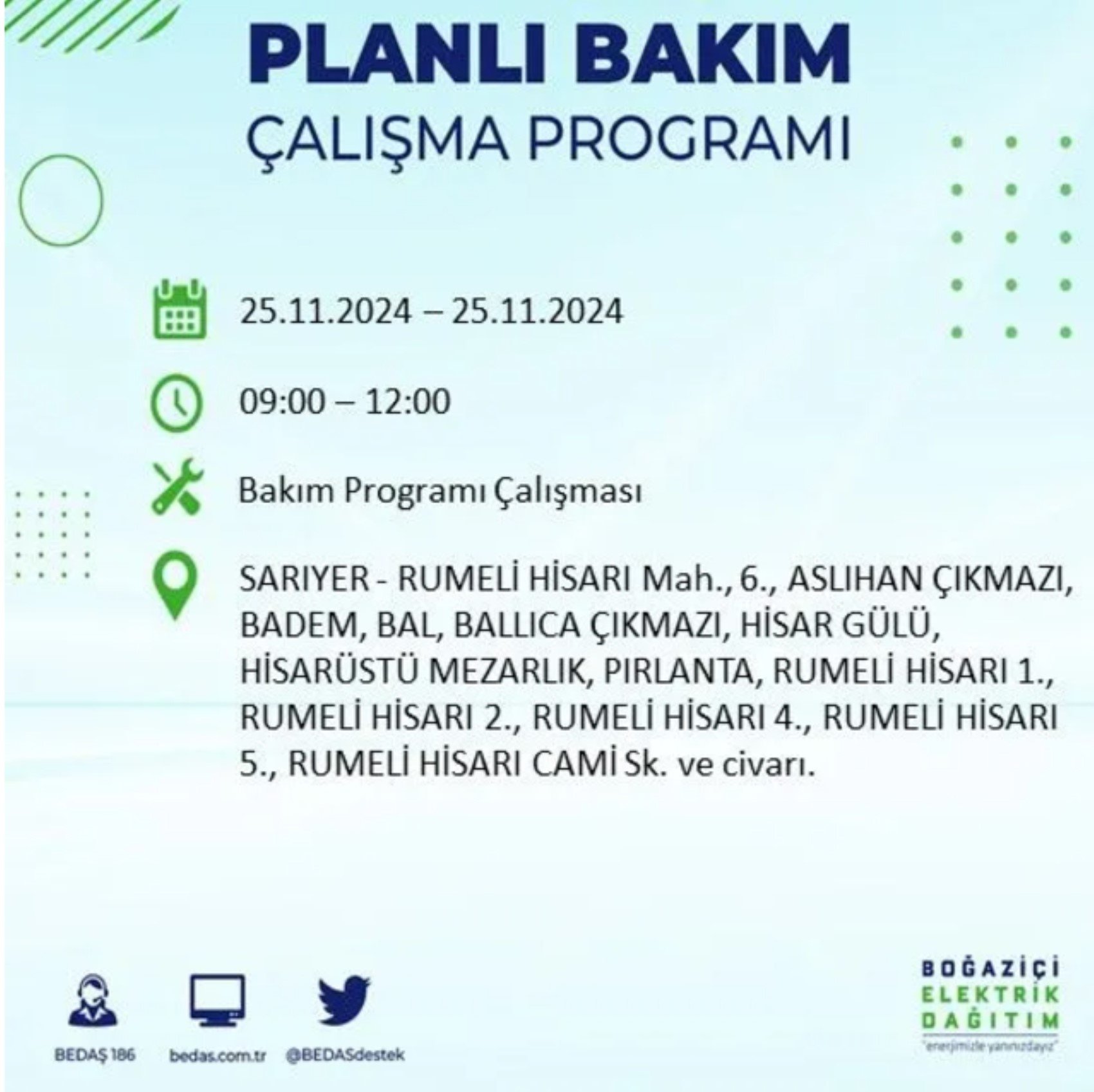 BEDAŞ açıkladı... İstanbul'da elektrik kesintisi: 25 Kasım'da hangi mahalleler etkilenecek?