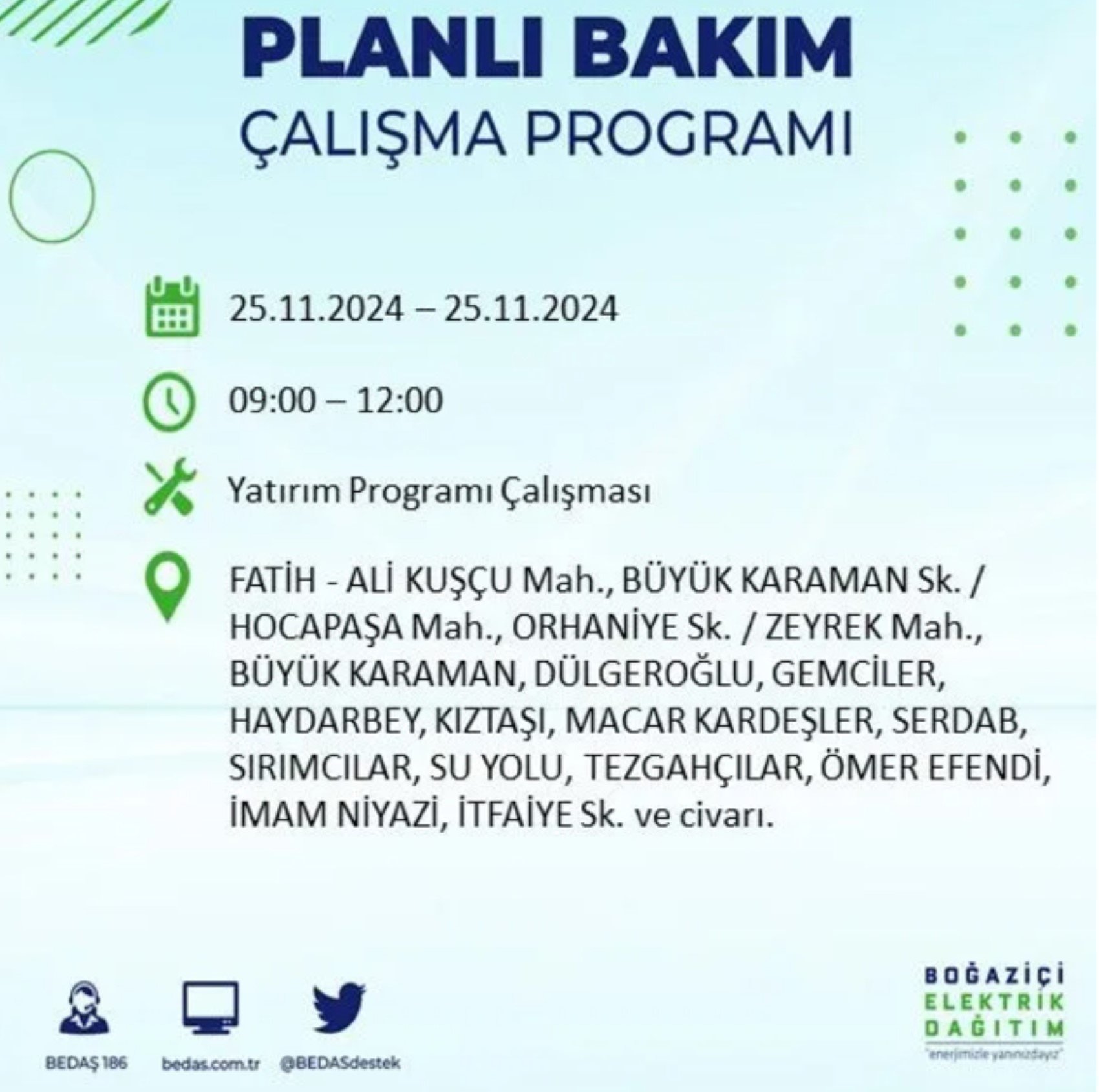 BEDAŞ açıkladı... İstanbul'da elektrik kesintisi: 25 Kasım'da hangi mahalleler etkilenecek?