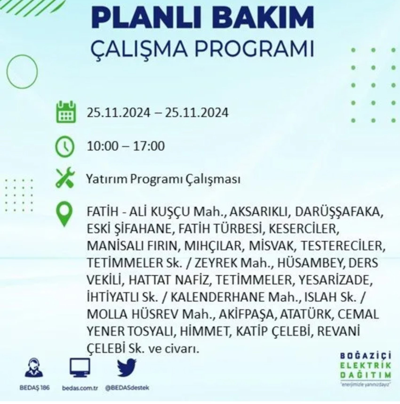 BEDAŞ açıkladı... İstanbul'da elektrik kesintisi: 25 Kasım'da hangi mahalleler etkilenecek?