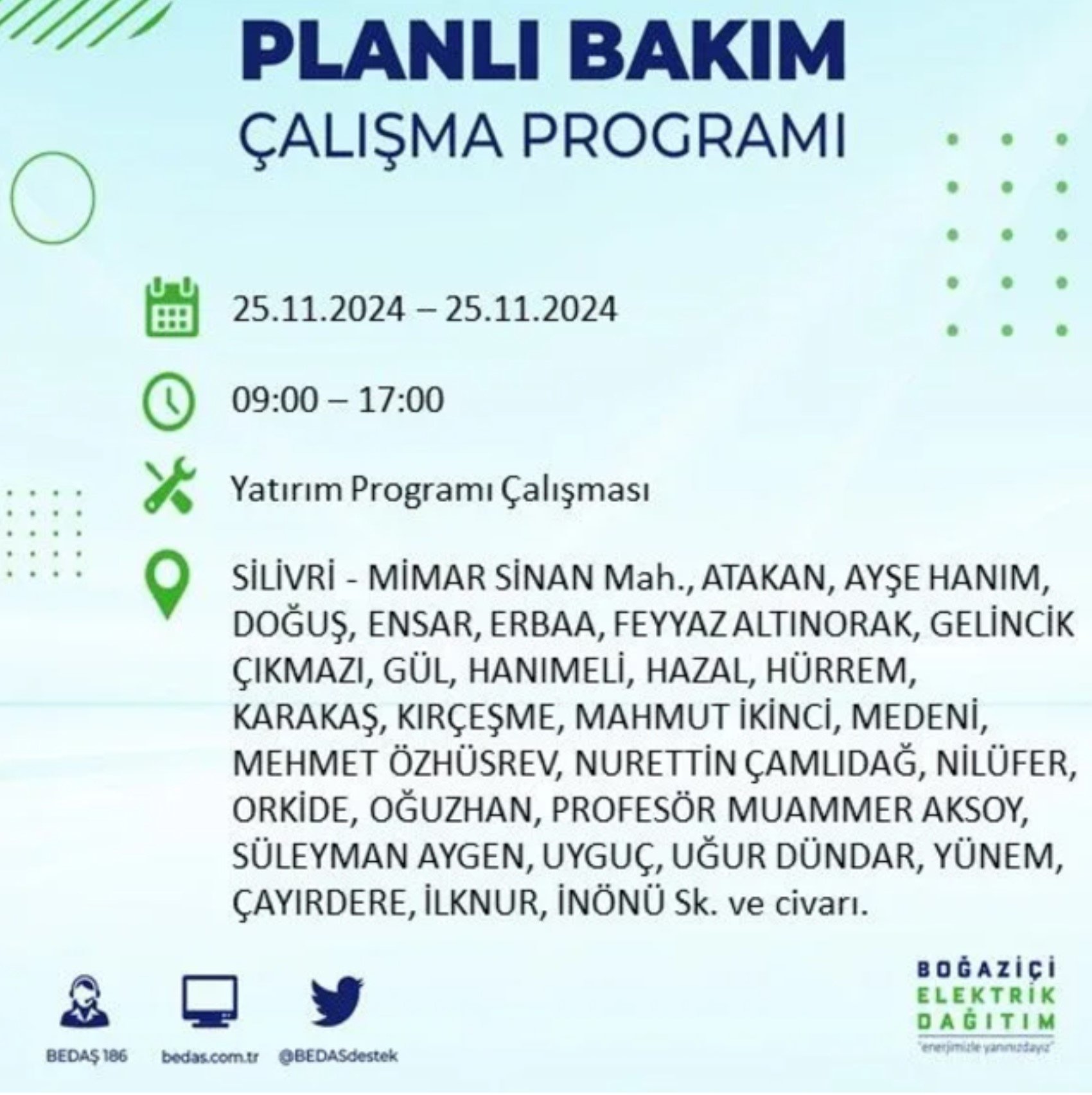 BEDAŞ açıkladı... İstanbul'da elektrik kesintisi: 25 Kasım'da hangi mahalleler etkilenecek?