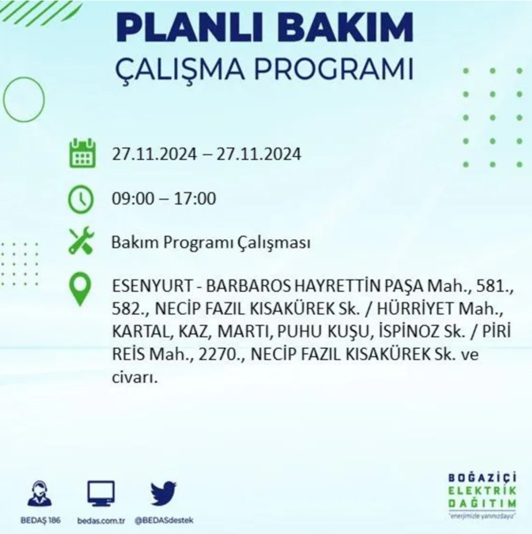 BEDAŞ açıkladı... İstanbul'da elektrik kesintisi: 27 Kasım'da hangi mahalleler etkilenecek?