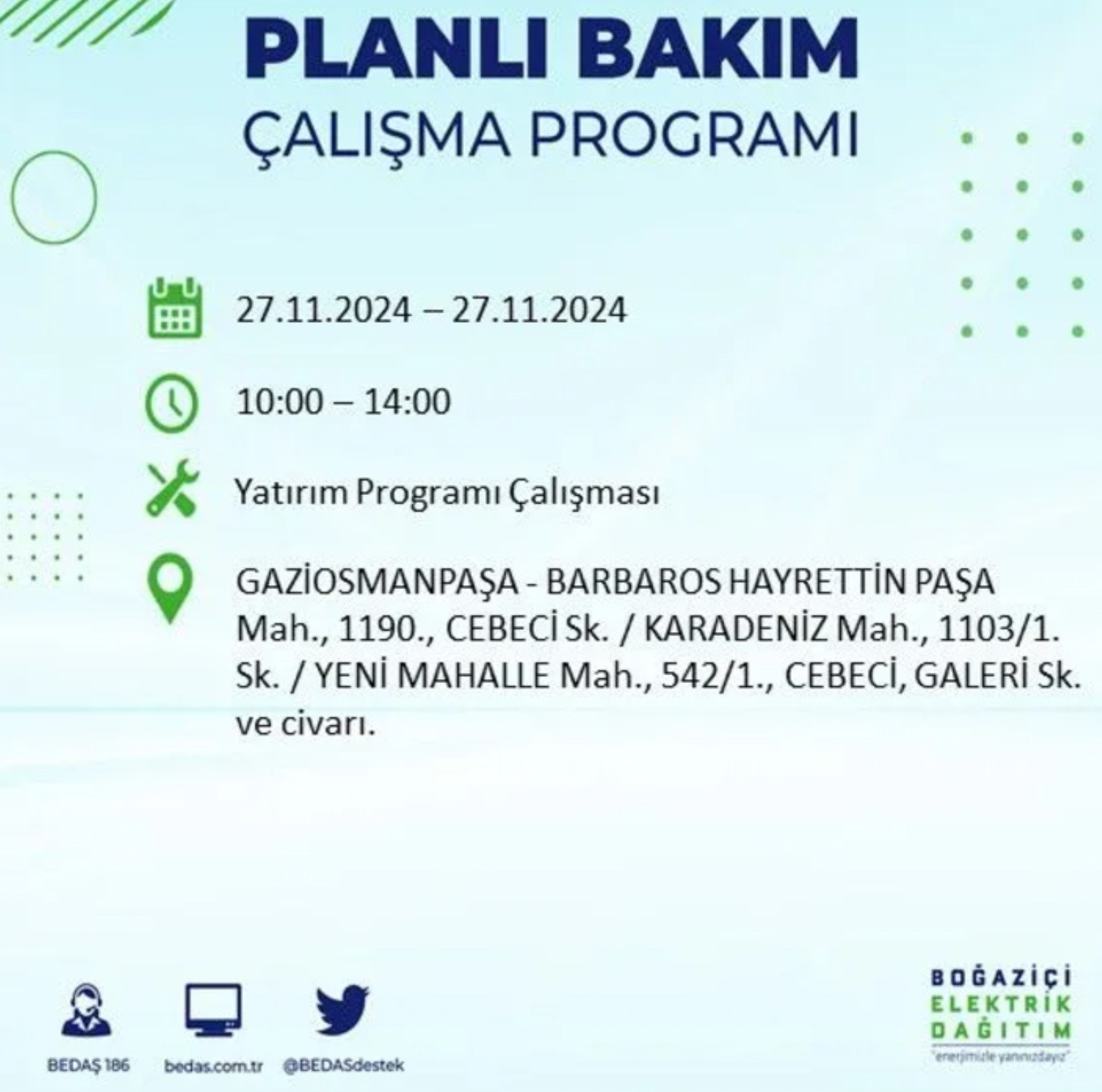 BEDAŞ açıkladı... İstanbul'da elektrik kesintisi: 27 Kasım'da hangi mahalleler etkilenecek?